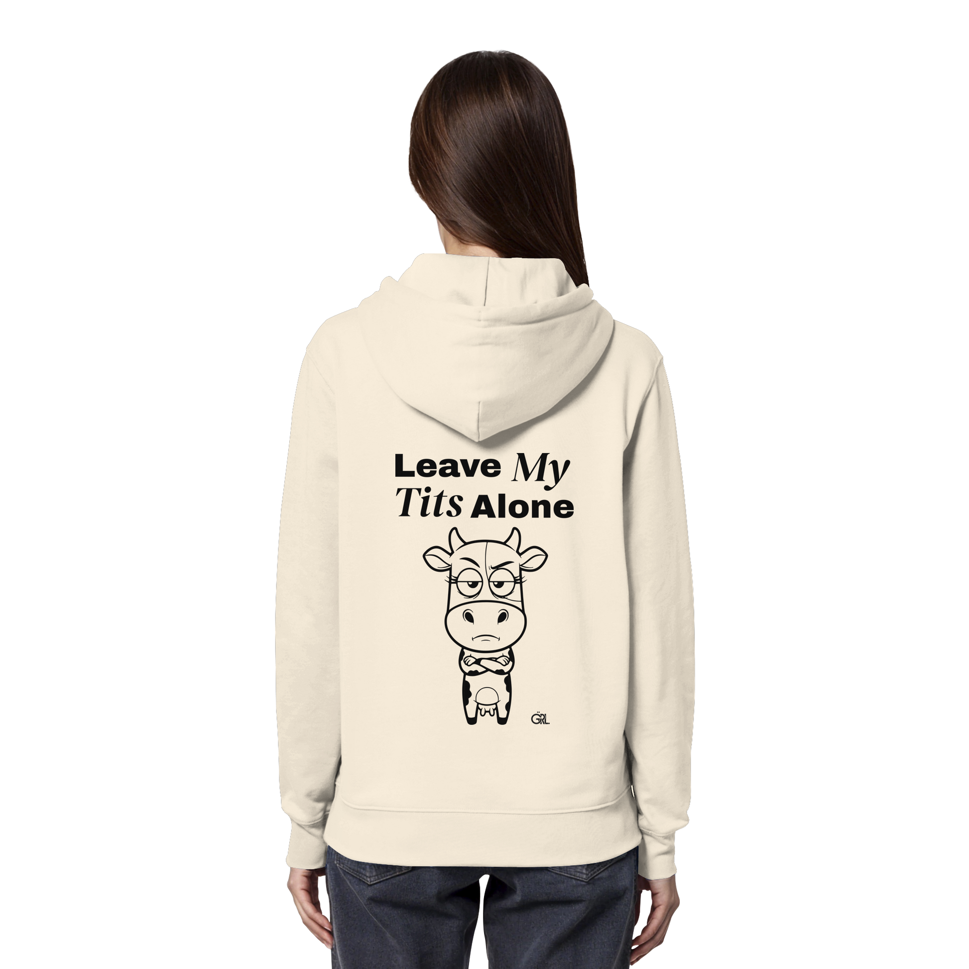 Annoyed Cow Rücken-Print – Natural Raw Hoodie | GÖRL Feminist Statement Wear Berlin