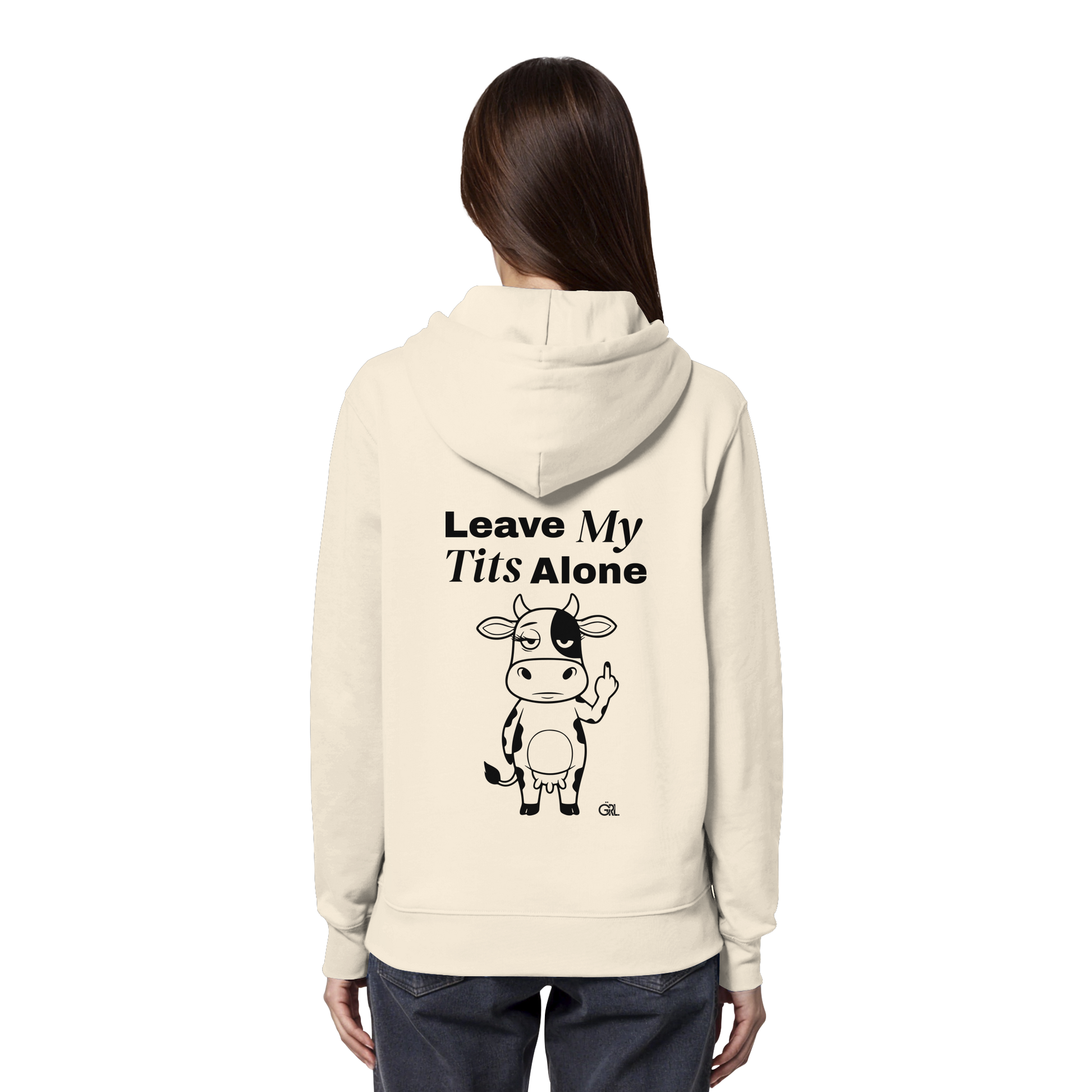 Finger Cow Rücken-Print – Natural Raw Hoodie | GÖRL Feminist Statement Wear Berlin