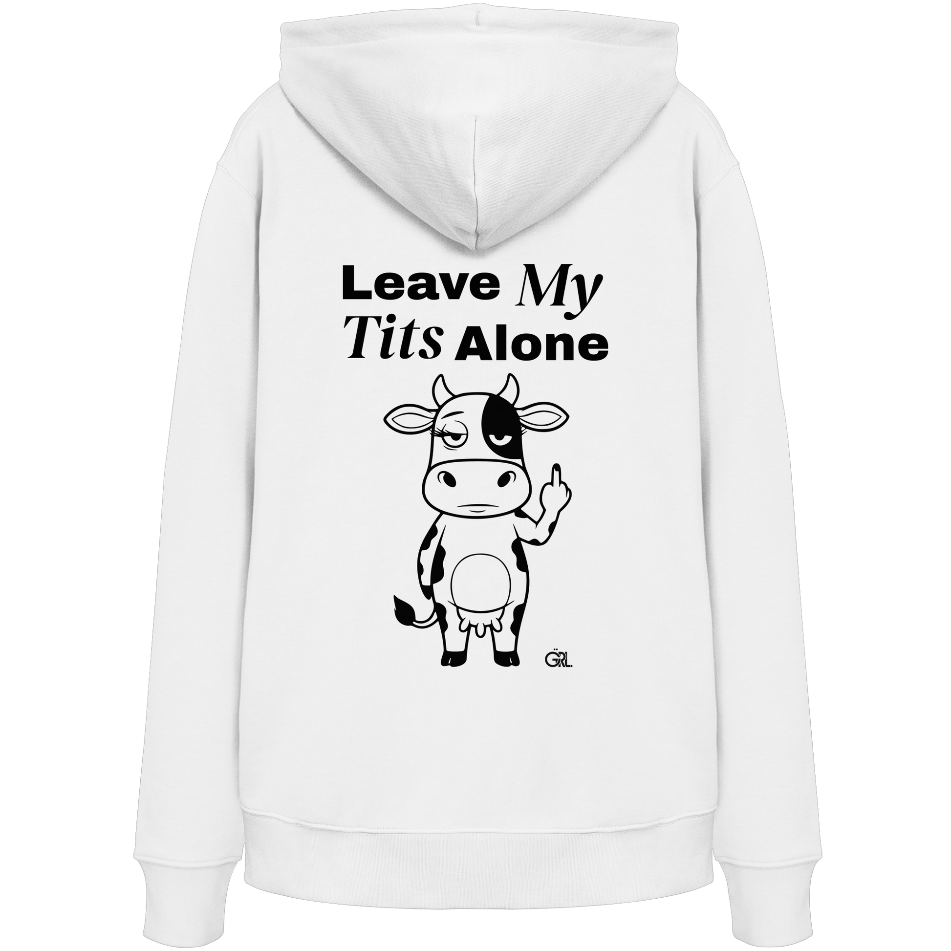 Finger Cow Rücken-Print – Weiss Hoodie | GÖRL Feminist Statement Wear Berlin