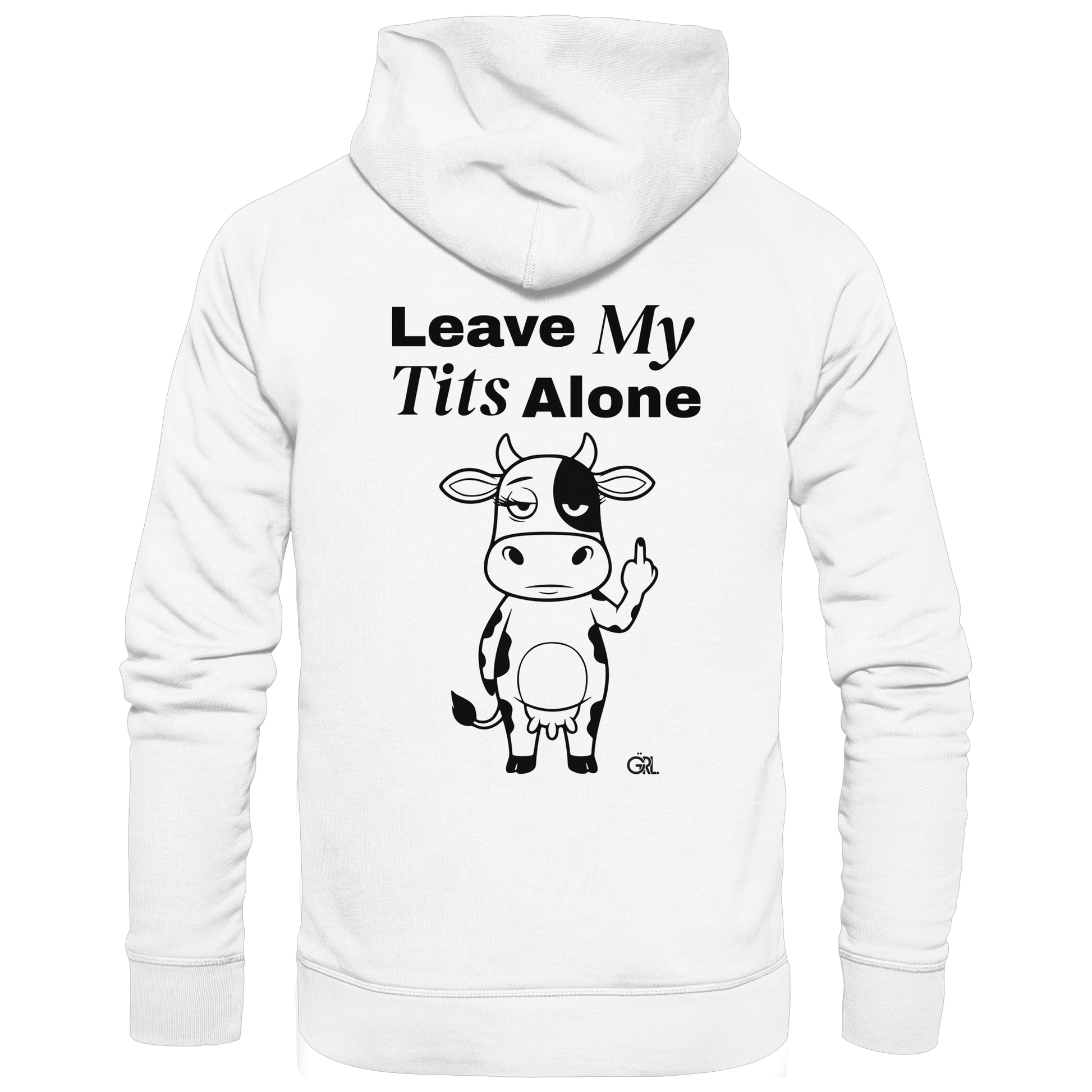Finger Cow Rücken-Print – Weiss Hoodie | GÖRL Feminist Statement Wear Berlin