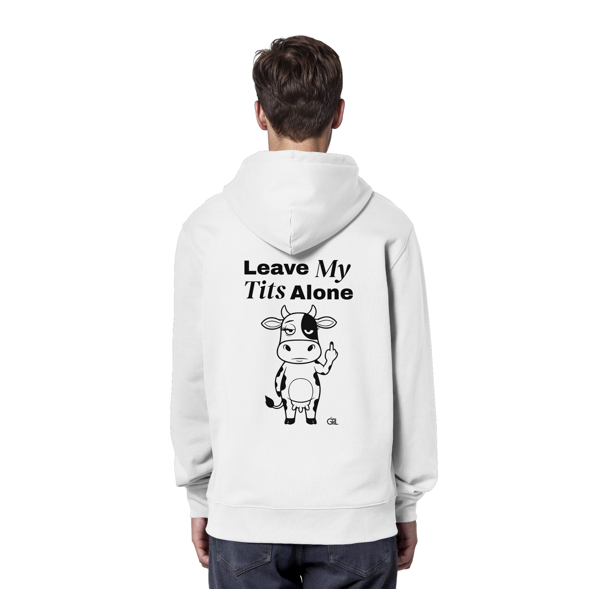 Finger Cow Rücken-Print – Weiss Hoodie | GÖRL Feminist Statement Wear Berlin