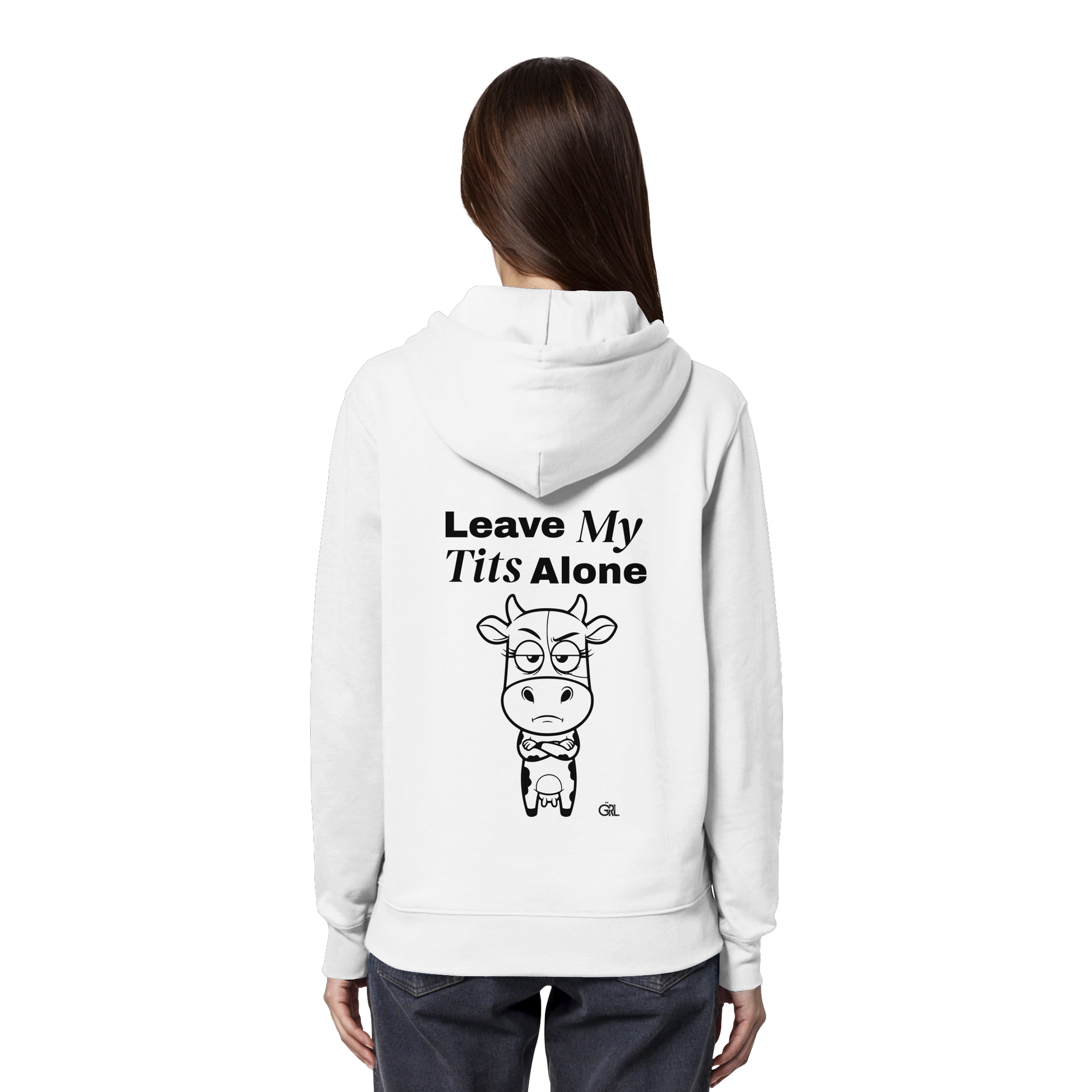 Annoyed Cow Rücken-Print – Weiss Hoodie | GÖRL Feminist Statement Wear Berlin