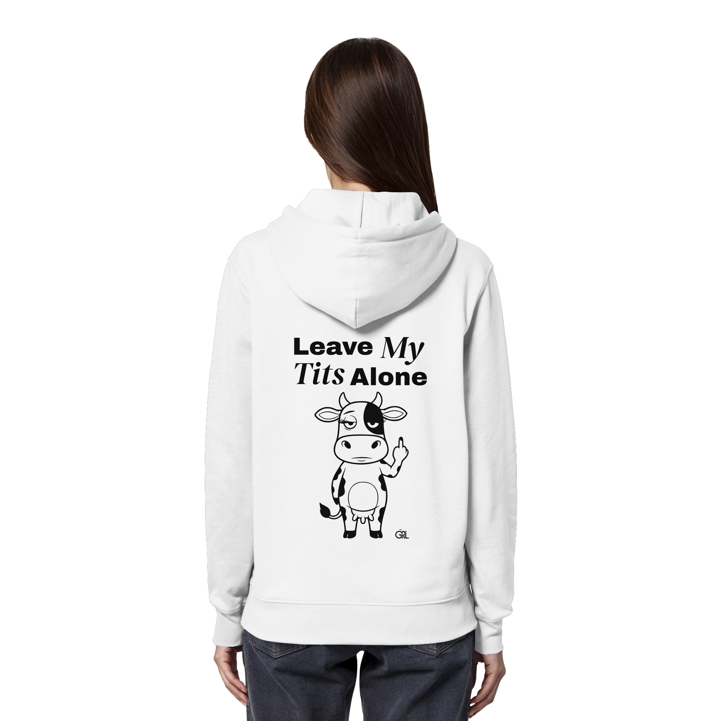 Finger Cow Rücken-Print – Weiss Hoodie | GÖRL Feminist Statement Wear Berlin
