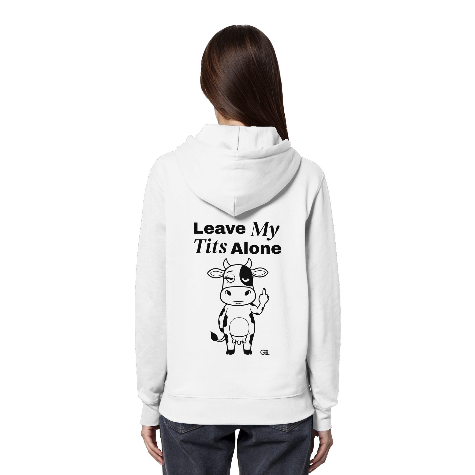 Finger Cow Rücken-Print – Weiss Hoodie | GÖRL Feminist Statement Wear Berlin