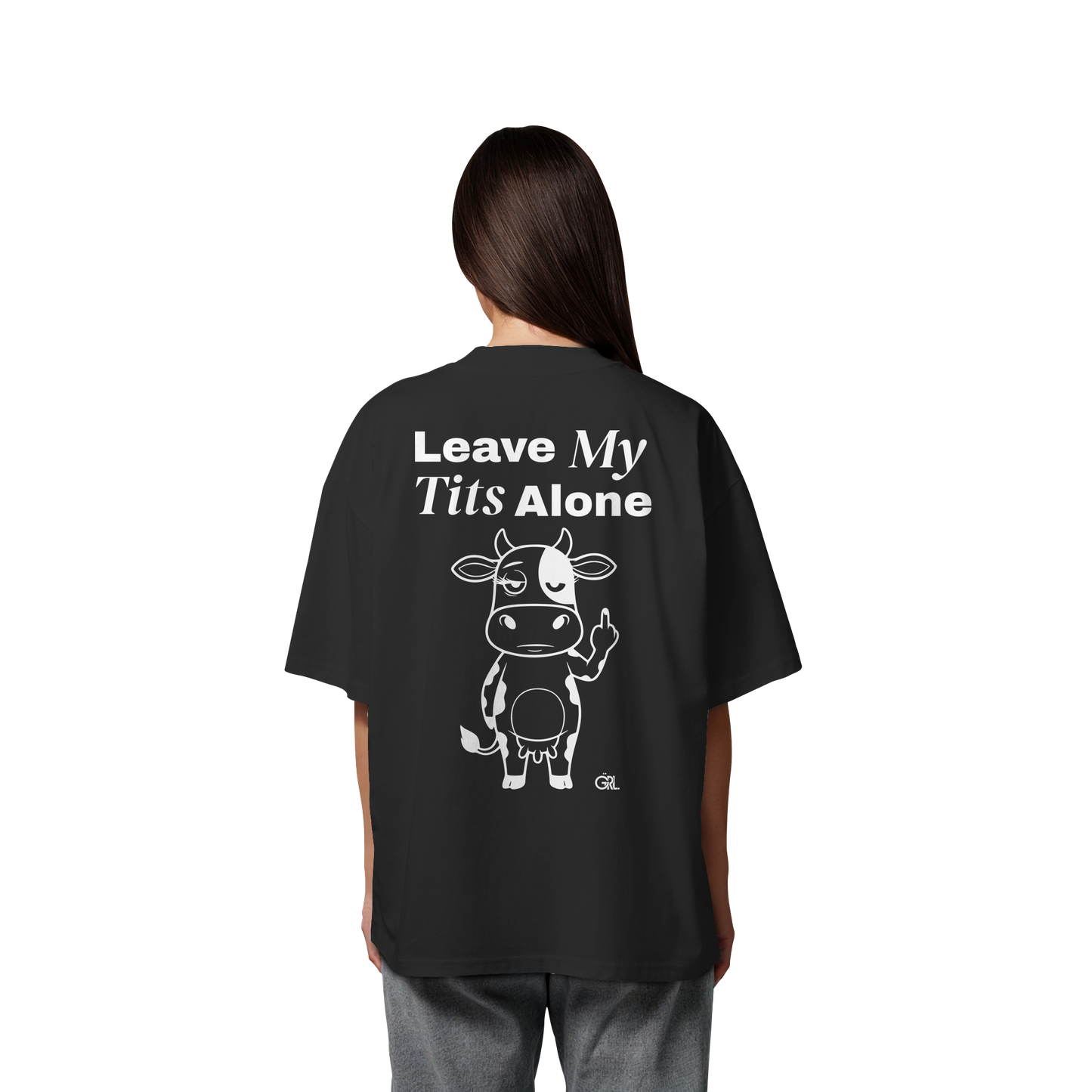 Finger Cow Rücken-Print – Schwarz Oversize Shirt | GÖRL Feminist Statement Wear Berlin
