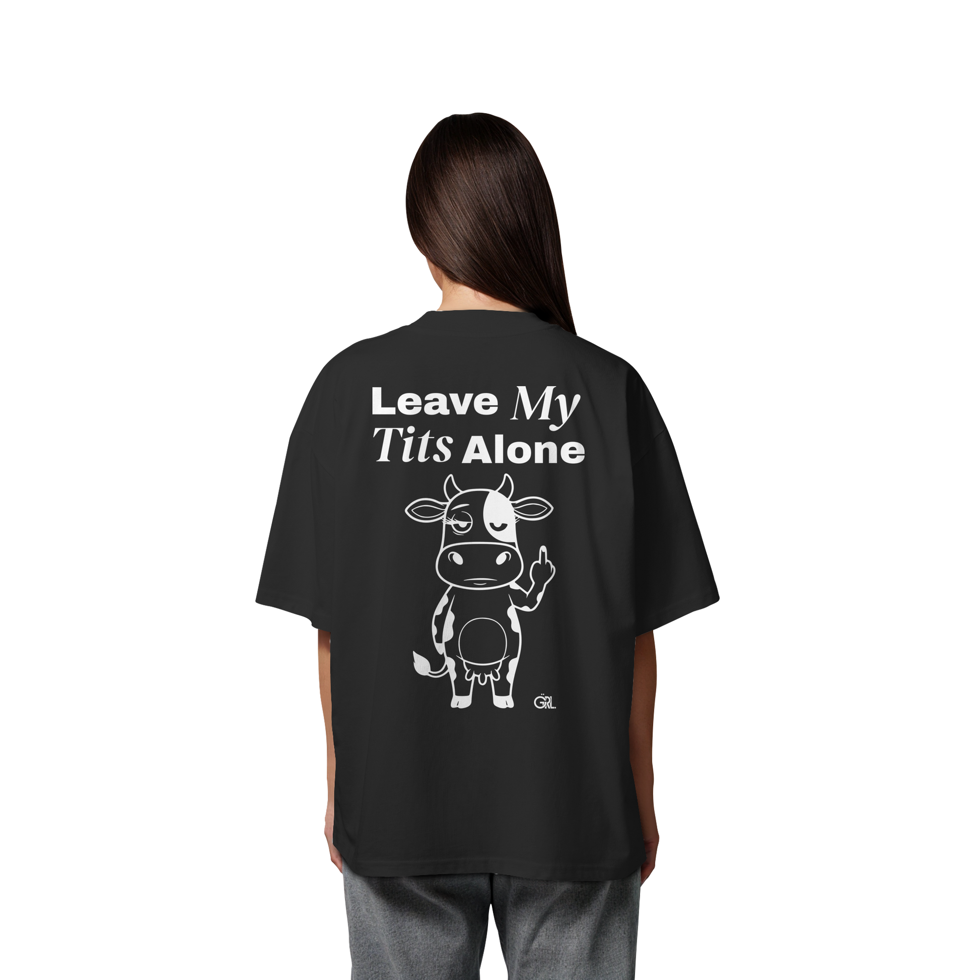 Finger Cow Rücken-Print – Schwarz Oversize Shirt | GÖRL Feminist Statement Wear Berlin
