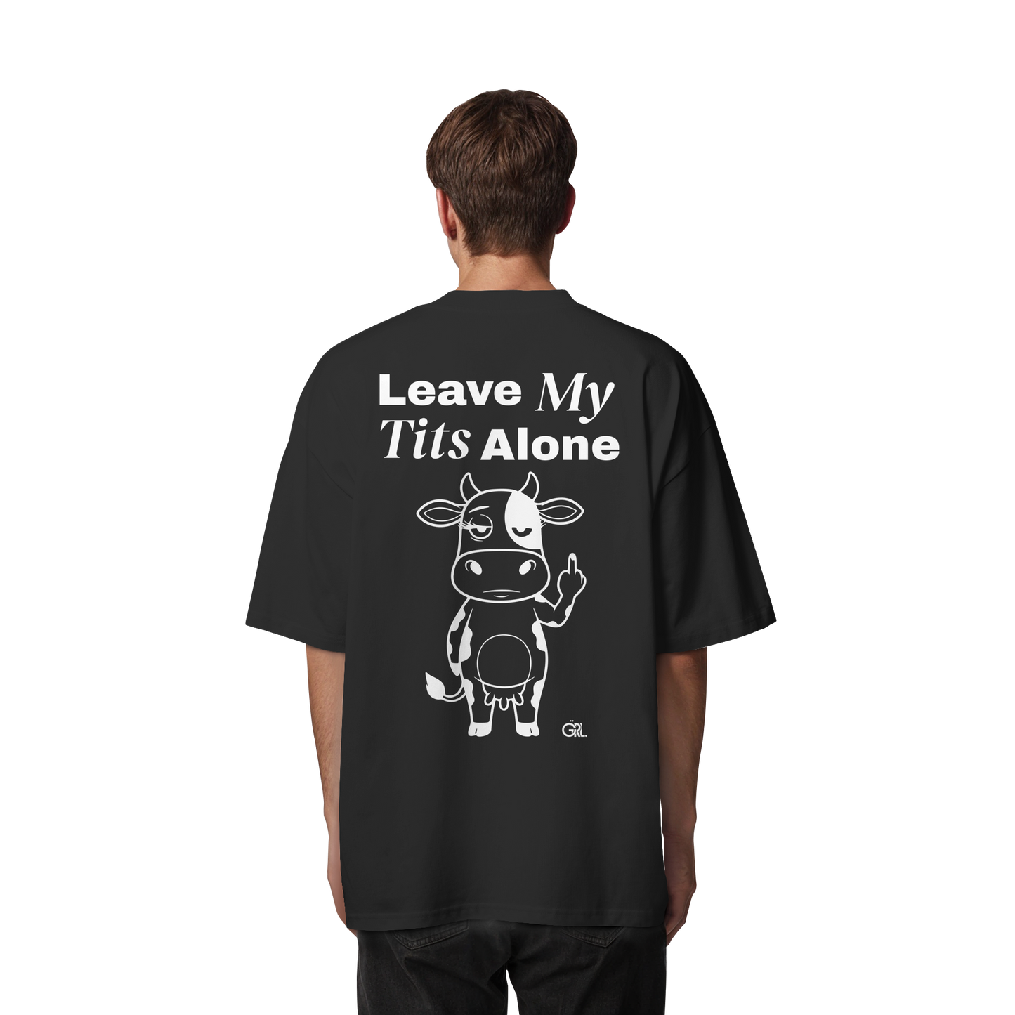 Finger Cow Rücken-Print – Schwarz Oversize Shirt | GÖRL Feminist Statement Wear Berlin