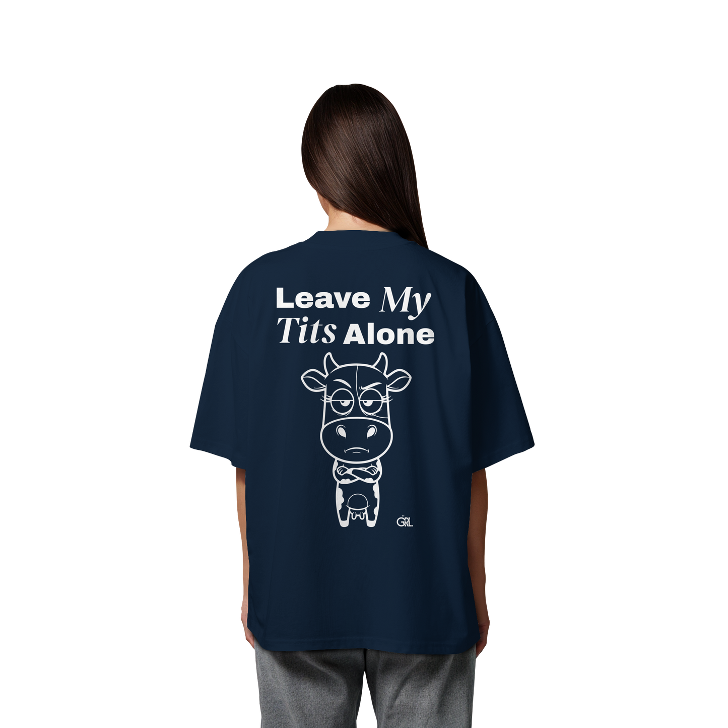 Annoyed Cow Rücken-Print – French Navy Oversize Shirt | GÖRL Feminist Statement Wear Berlin
