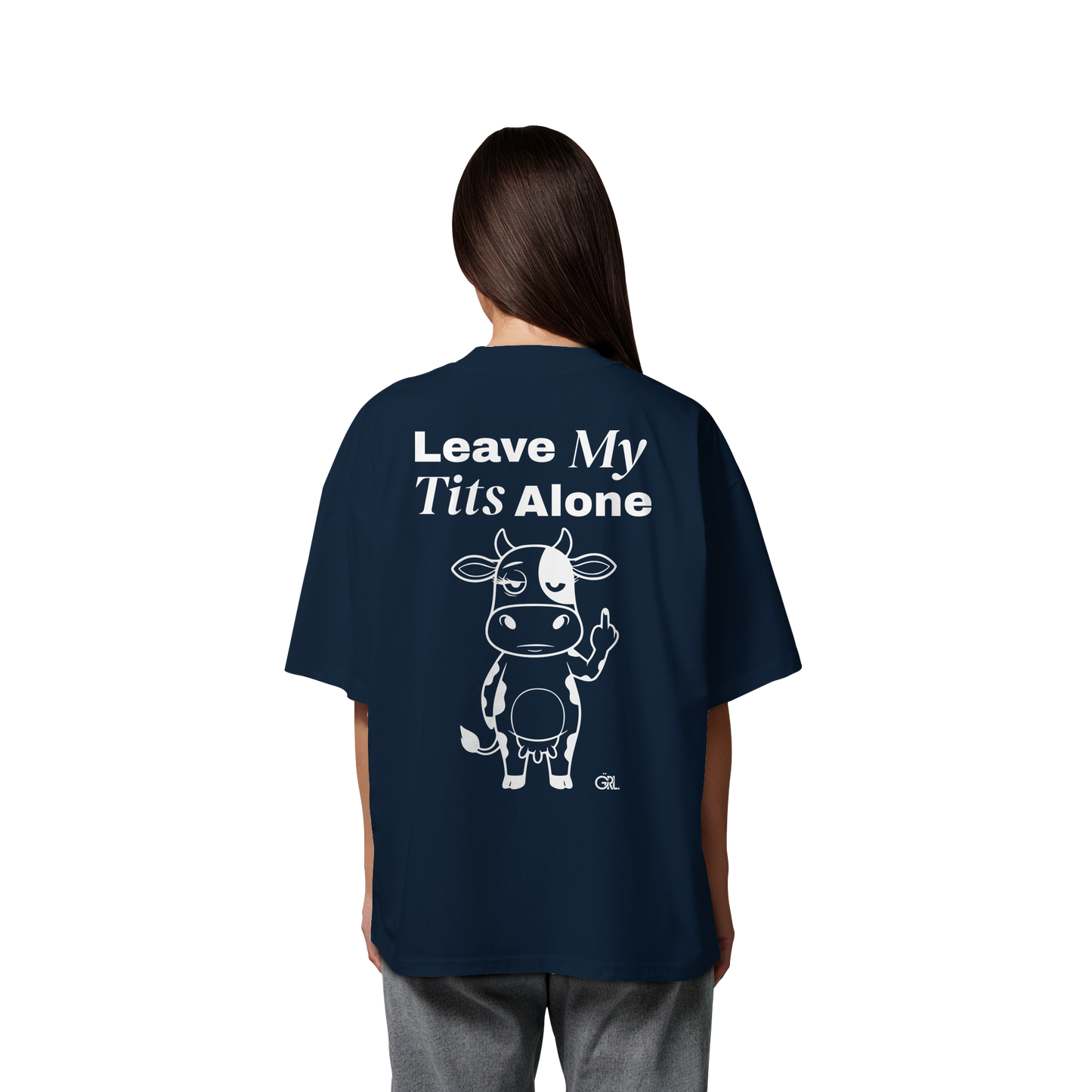Finger Cow Rücken-Print – French Navy Oversize Shirt | GÖRL Feminist Statement Wear Berlin