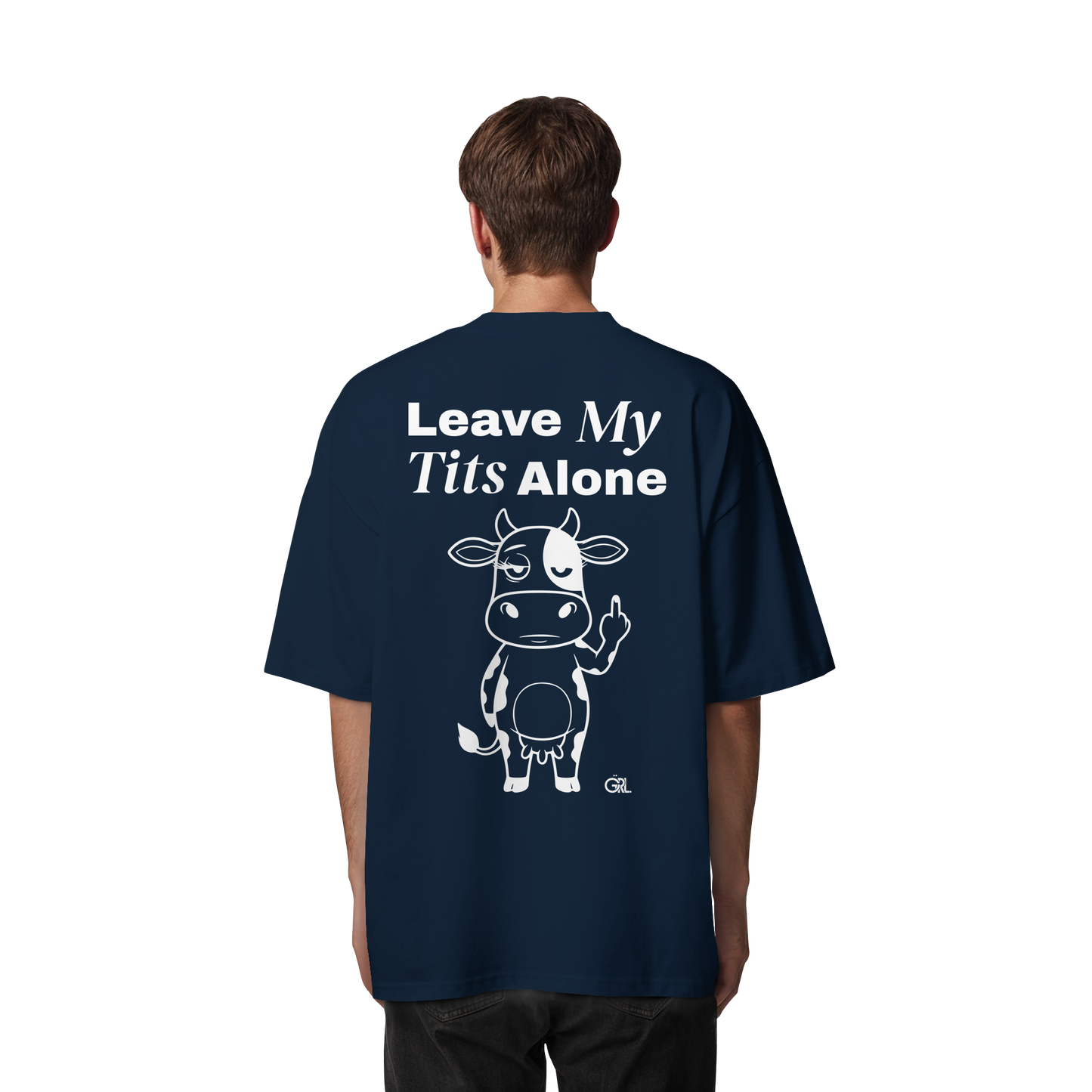 Finger Cow Rücken-Print – French Navy Oversize Shirt | GÖRL Feminist Statement Wear Berlin