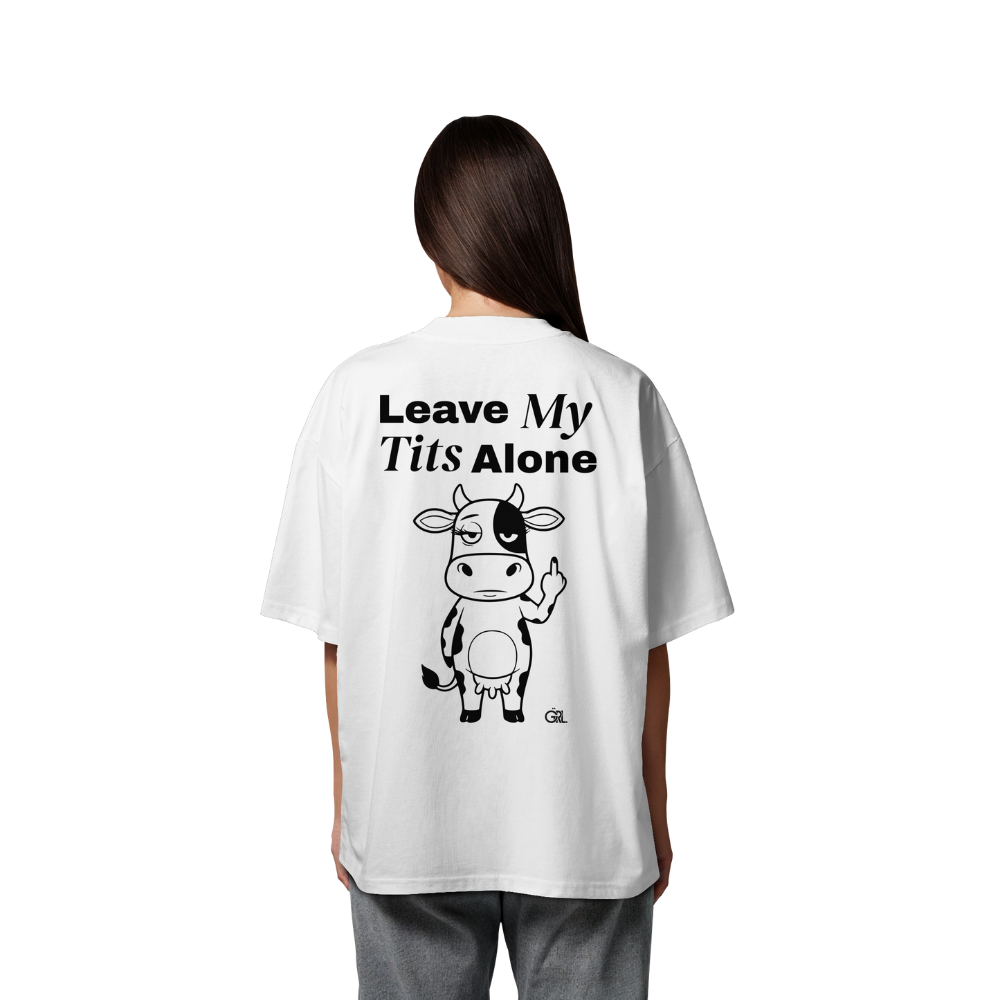 Finger Cow Rücken-Print – Weiss Oversize Shirt | GÖRL Feminist Statement Wear Berlin