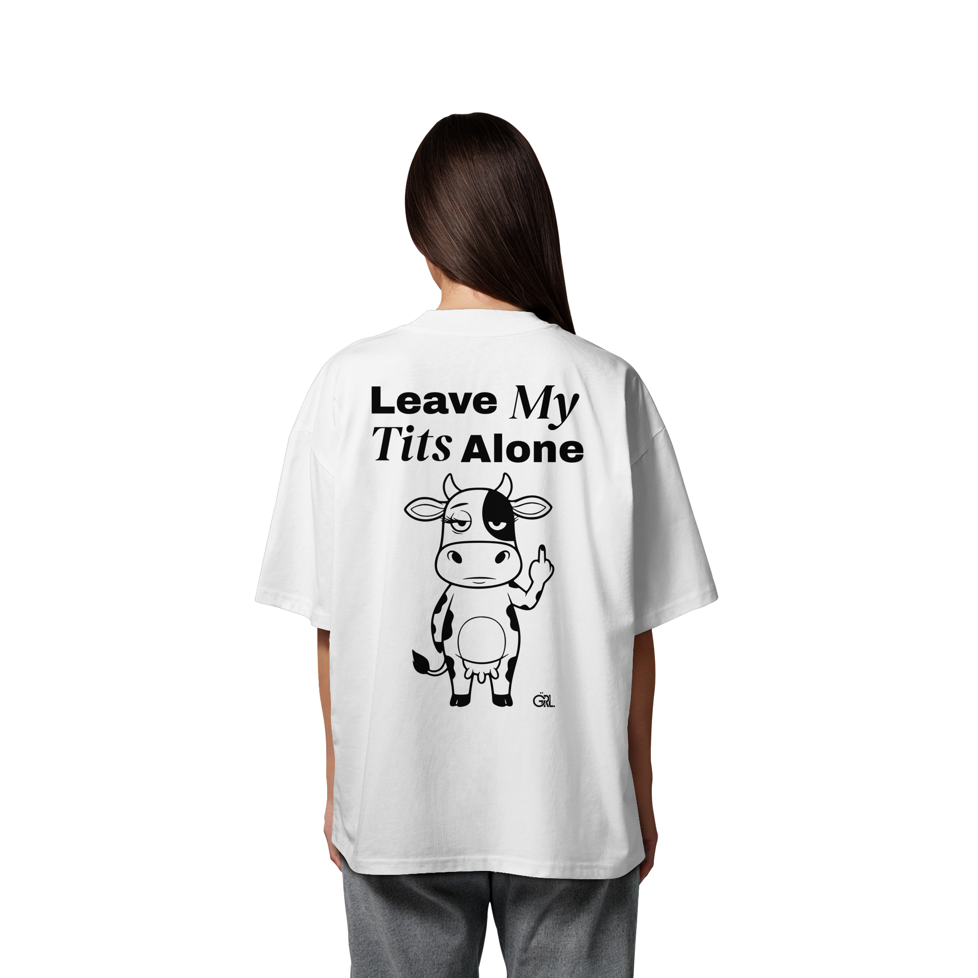 Finger Cow Rücken-Print – Weiss Oversize Shirt | GÖRL Feminist Statement Wear Berlin