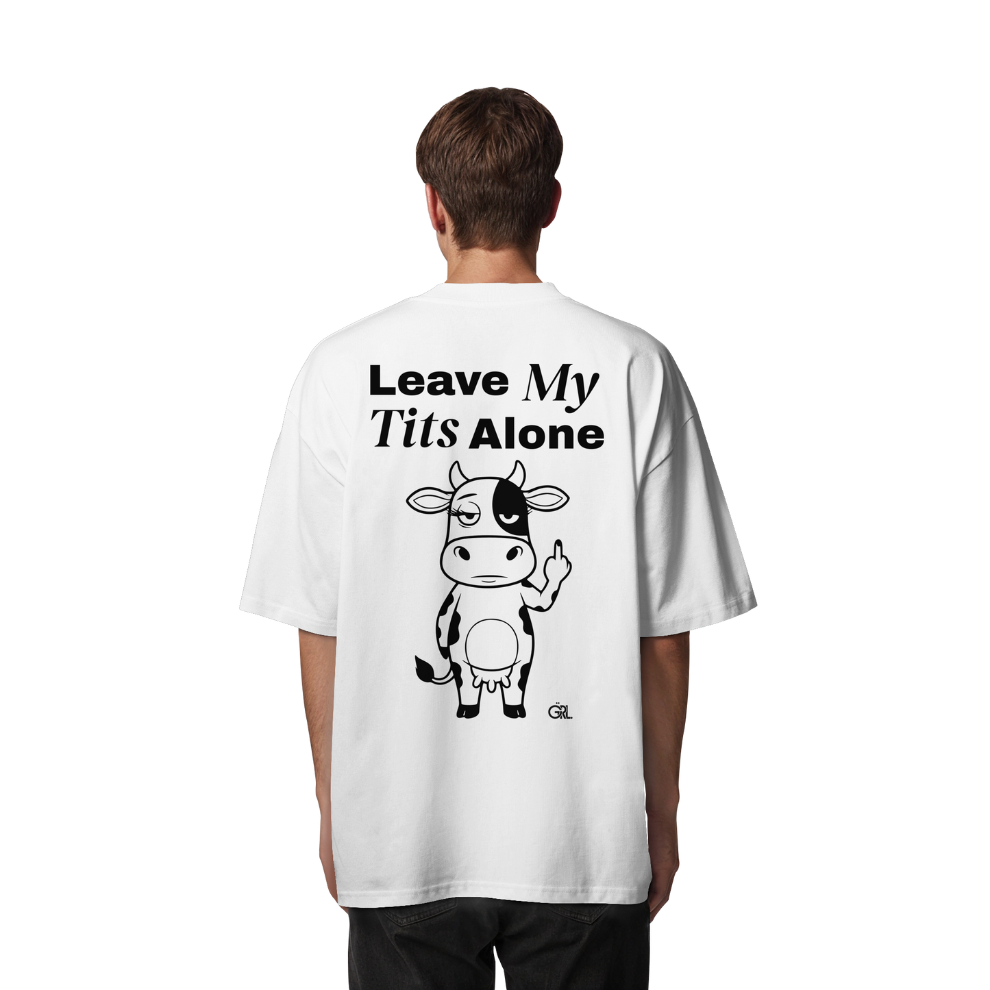 Finger Cow Rücken-Print – Weiss Oversize Shirt | GÖRL Feminist Statement Wear Berlin