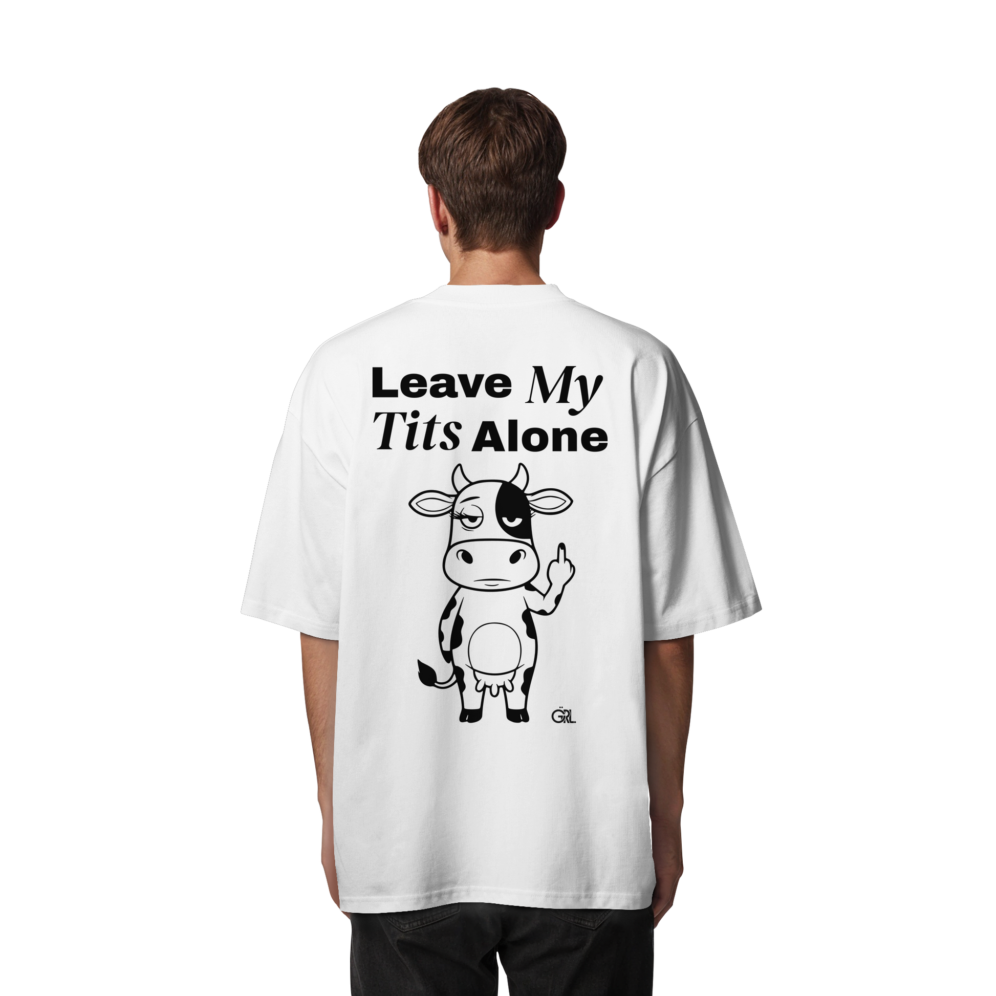 Finger Cow Rücken-Print – Weiss Oversize Shirt | GÖRL Feminist Statement Wear Berlin