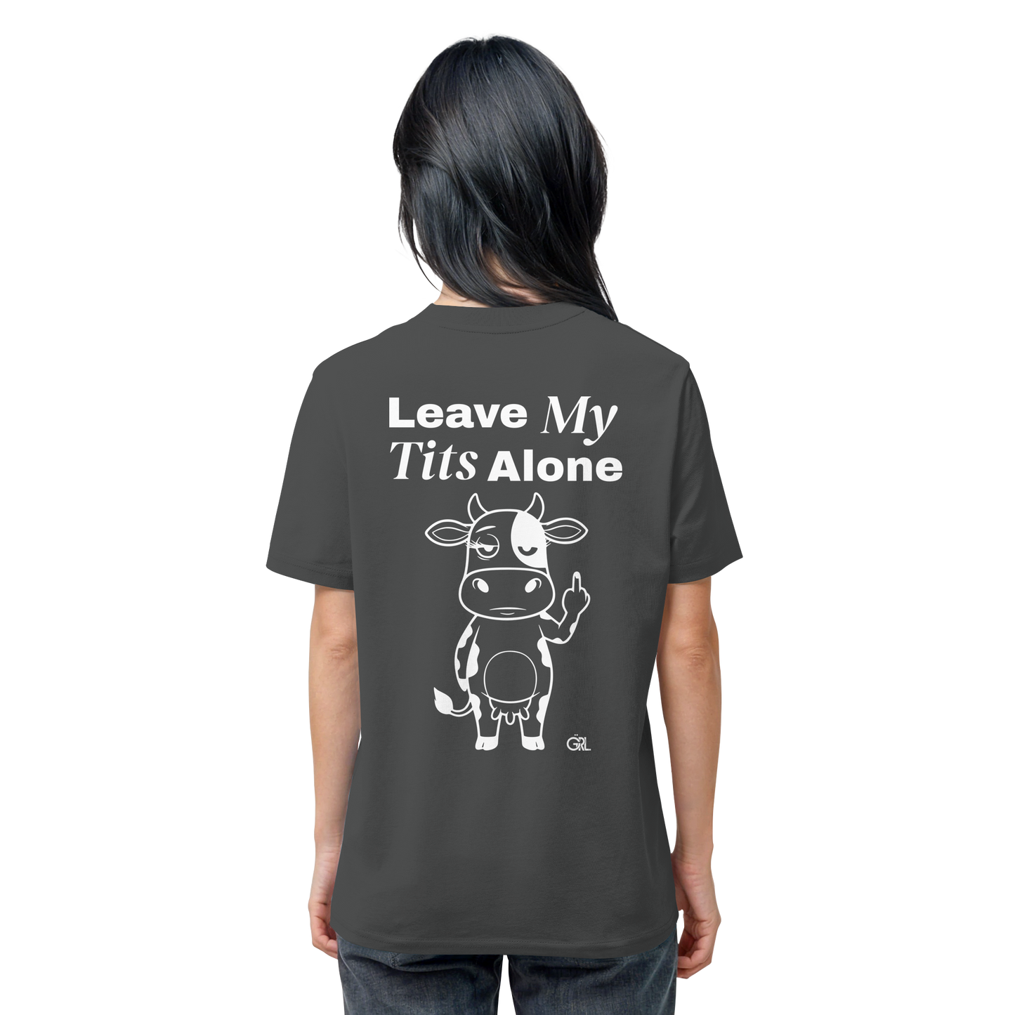 Finger Cow Rücken-Print – Anthracite Bio Shirt | GÖRL Feminist Statement Wear Berlin