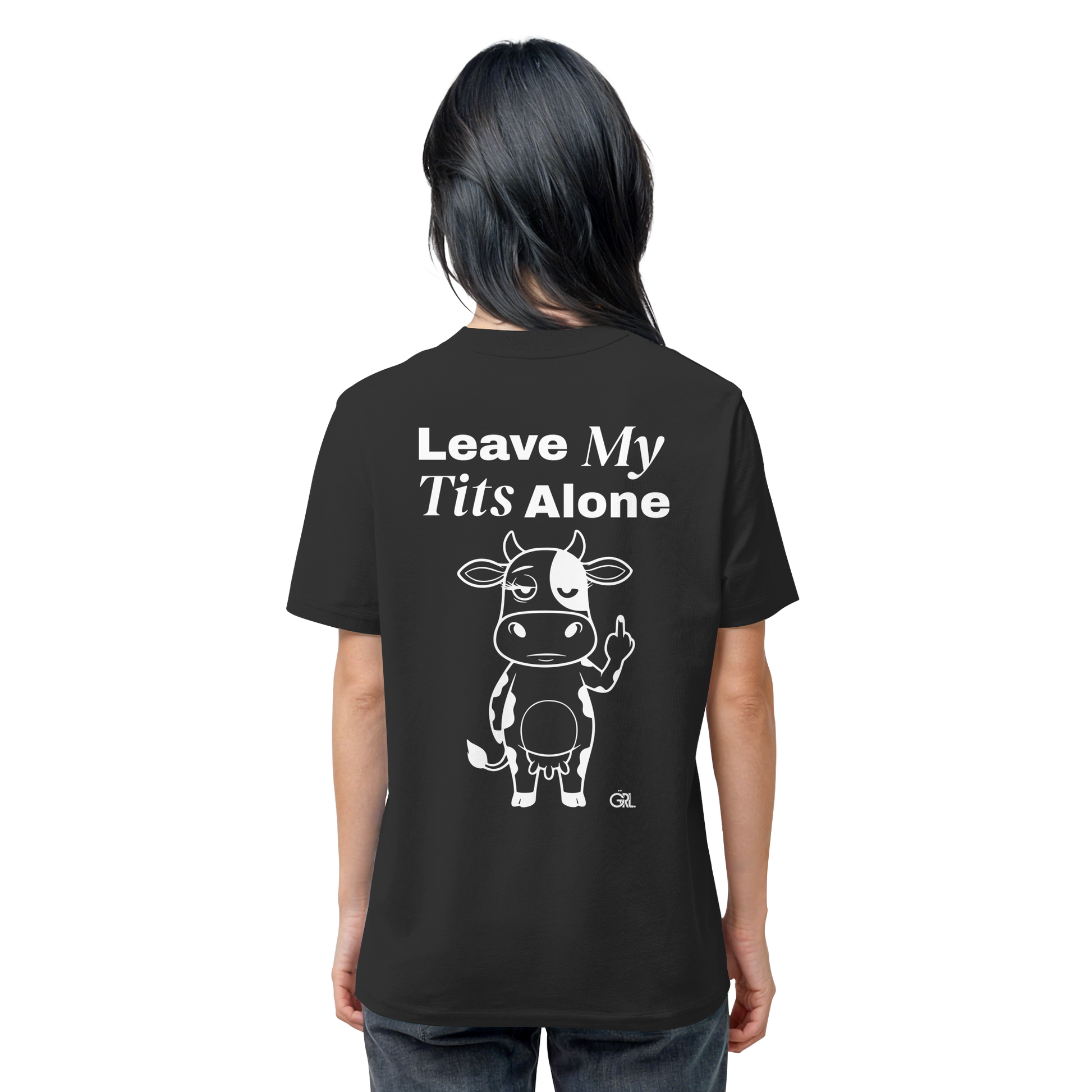 Finger Cow Rücken-Print – Schwarz Bio Shirt | GÖRL Feminist Statement Wear Berlin