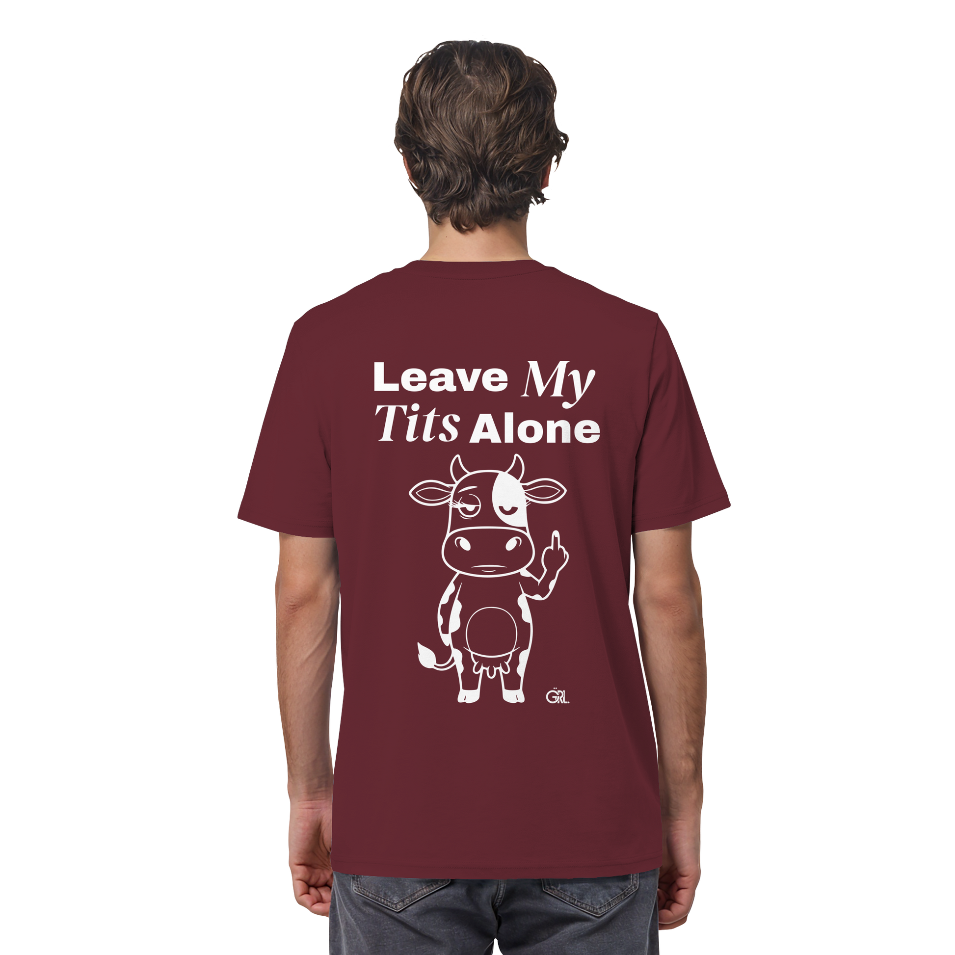 Finger Cow Rücken-Print – Burgundy Bio Shirt | GÖRL Feminist Statement Wear Berlin