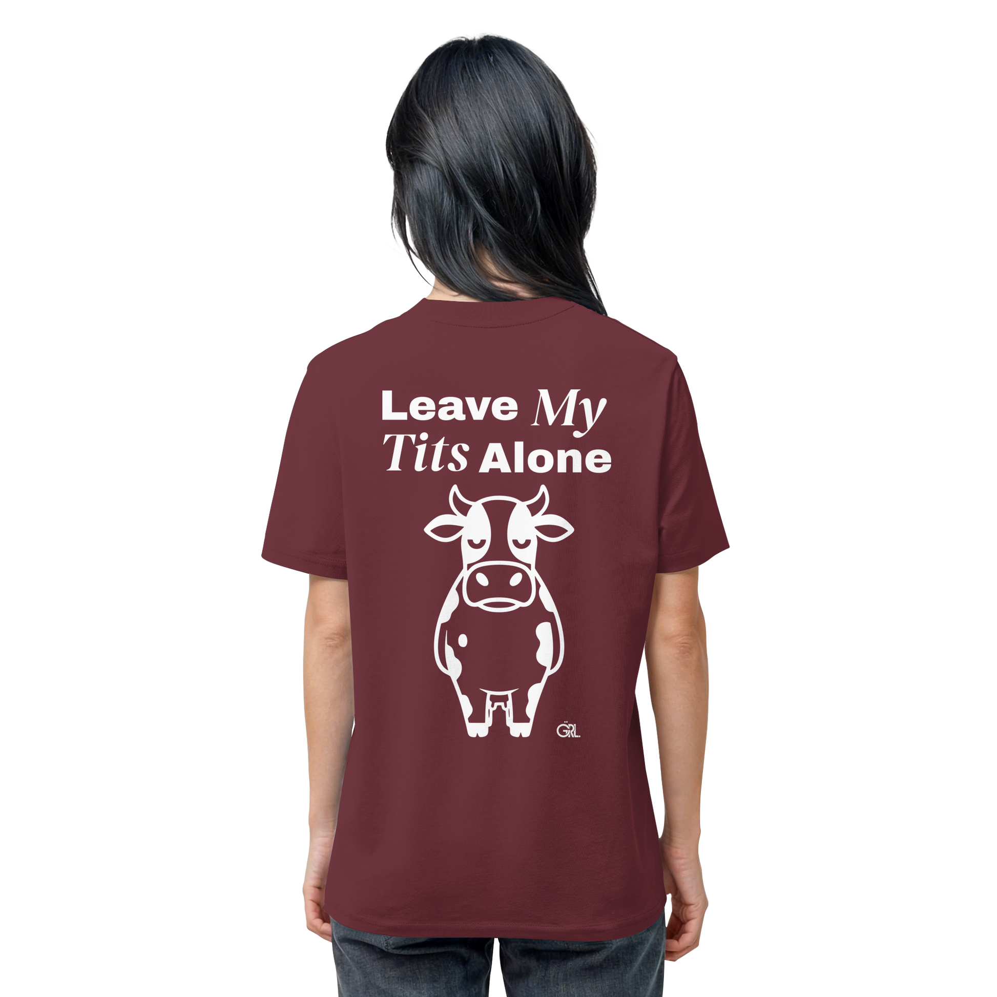 Angry Cow Rücken-Print – Burgundy Bio Shirt | GÖRL Feminist Statement Wear Berlin
