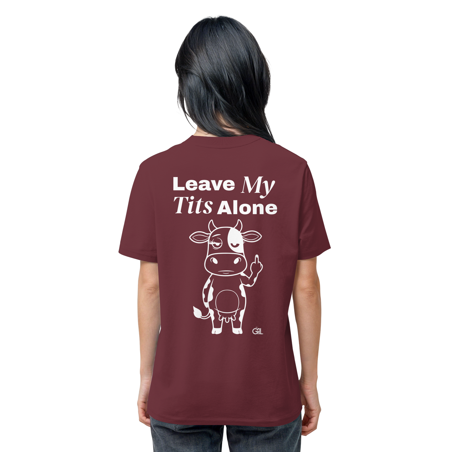 Finger Cow Rücken-Print – Burgundy Bio Shirt | GÖRL Feminist Statement Wear Berlin