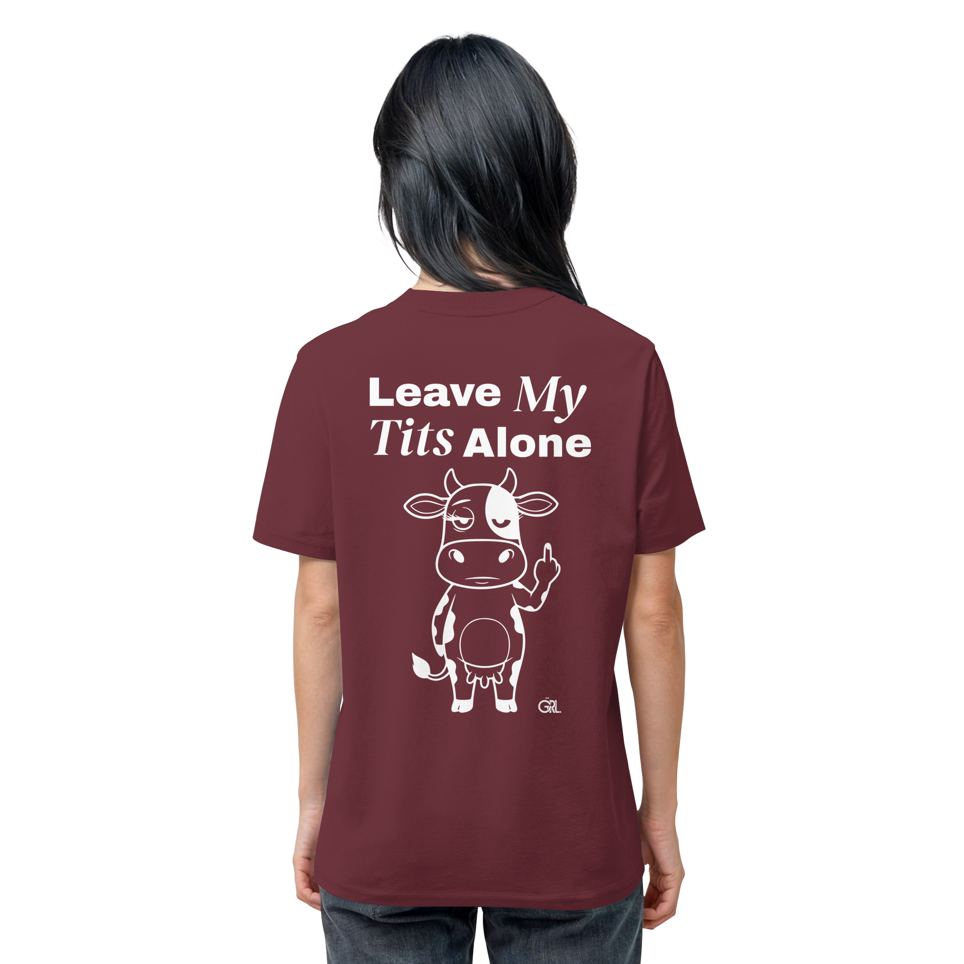 Finger Cow Rücken-Print – Burgundy Bio Shirt | GÖRL Feminist Statement Wear Berlin