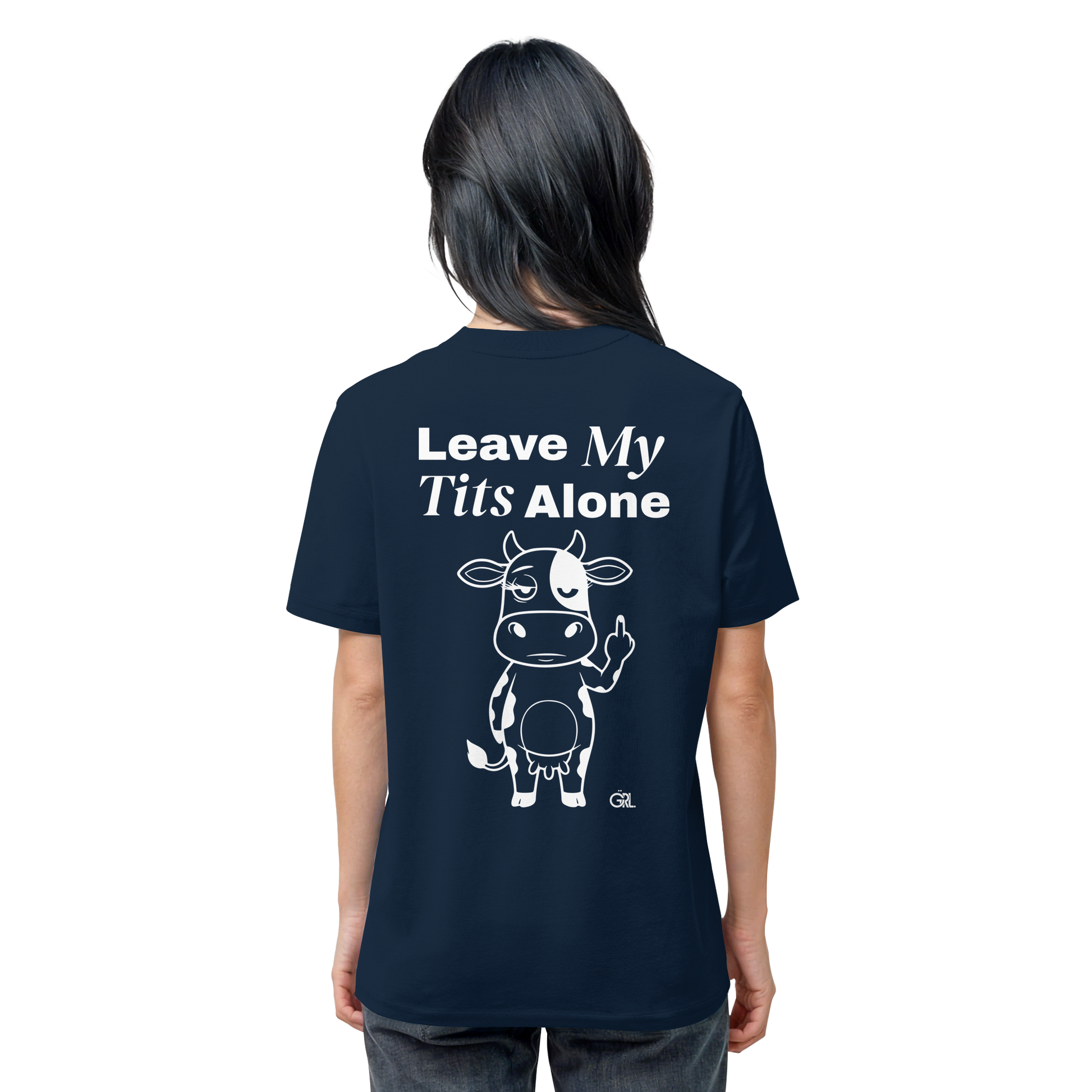 Finger Cow Rücken-Print – French Navy Bio Shirt | GÖRL Feminist Statement Wear Berlin