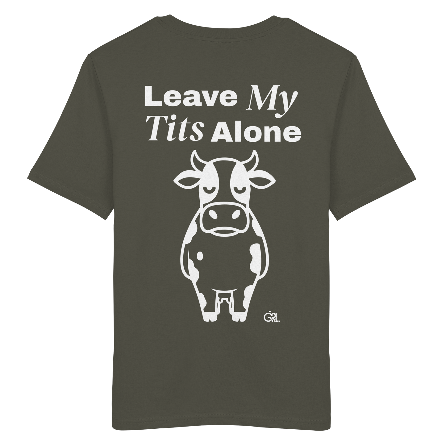 Angry Cow Rücken-Print – Khaki Bio Shirt | GÖRL Feminist Statement Wear Berlin