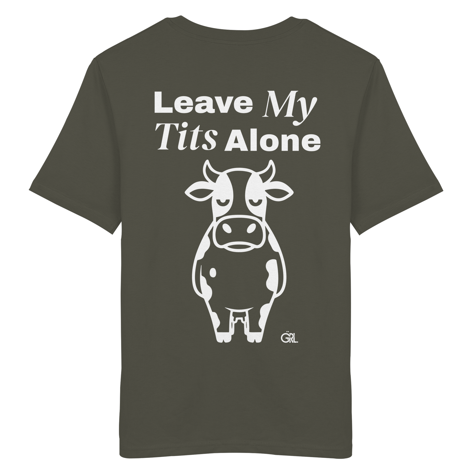 Angry Cow Rücken-Print – Khaki Bio Shirt | GÖRL Feminist Statement Wear Berlin