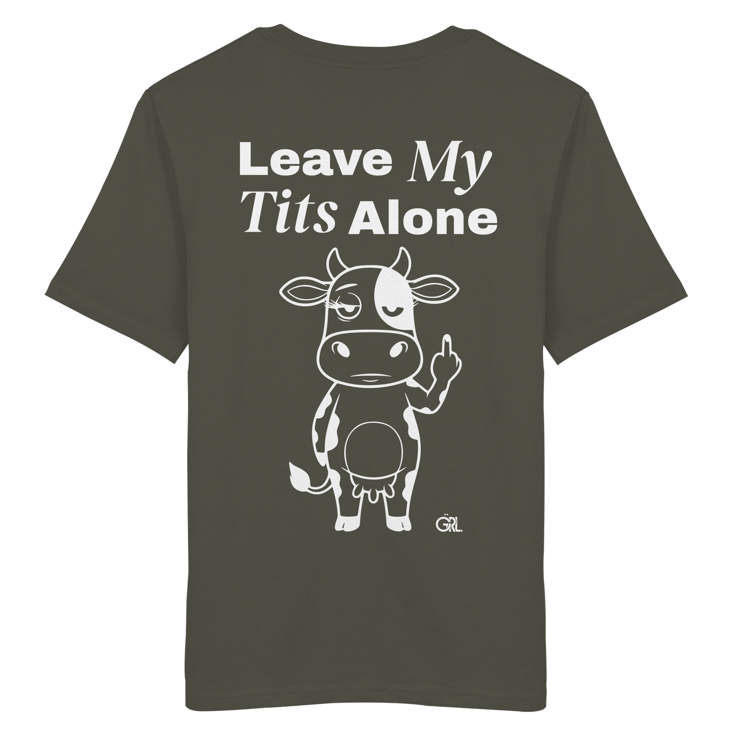 Finger Cow Rücken-Print – Khaki Bio Shirt | GÖRL Feminist Statement Wear Berlin