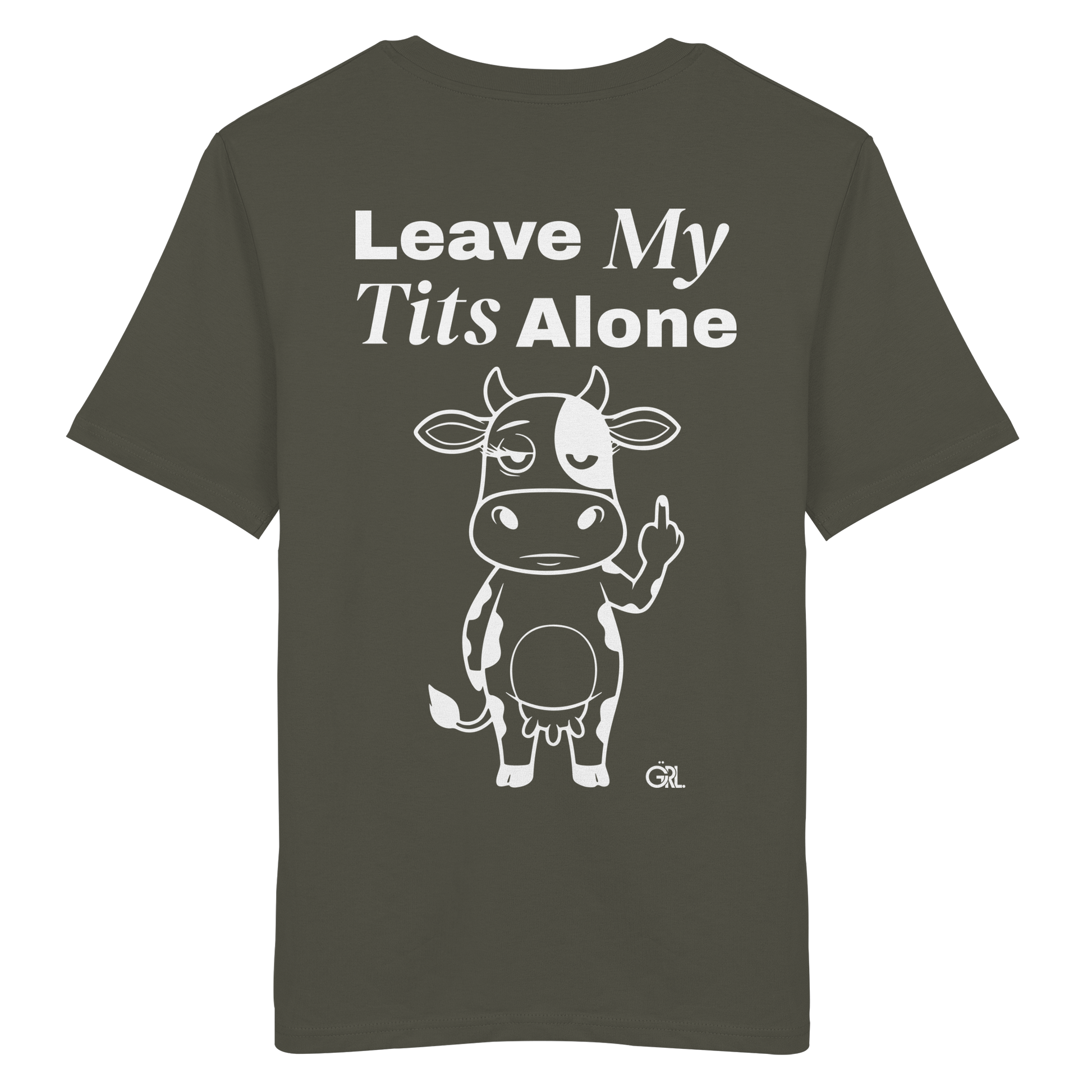 Finger Cow Rücken-Print – Khaki Bio Shirt | GÖRL Feminist Statement Wear Berlin