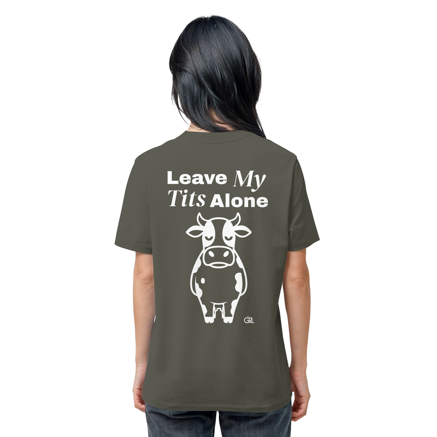 Angry Cow Rücken-Print – Khaki Bio Shirt | GÖRL Feminist Statement Wear Berlin