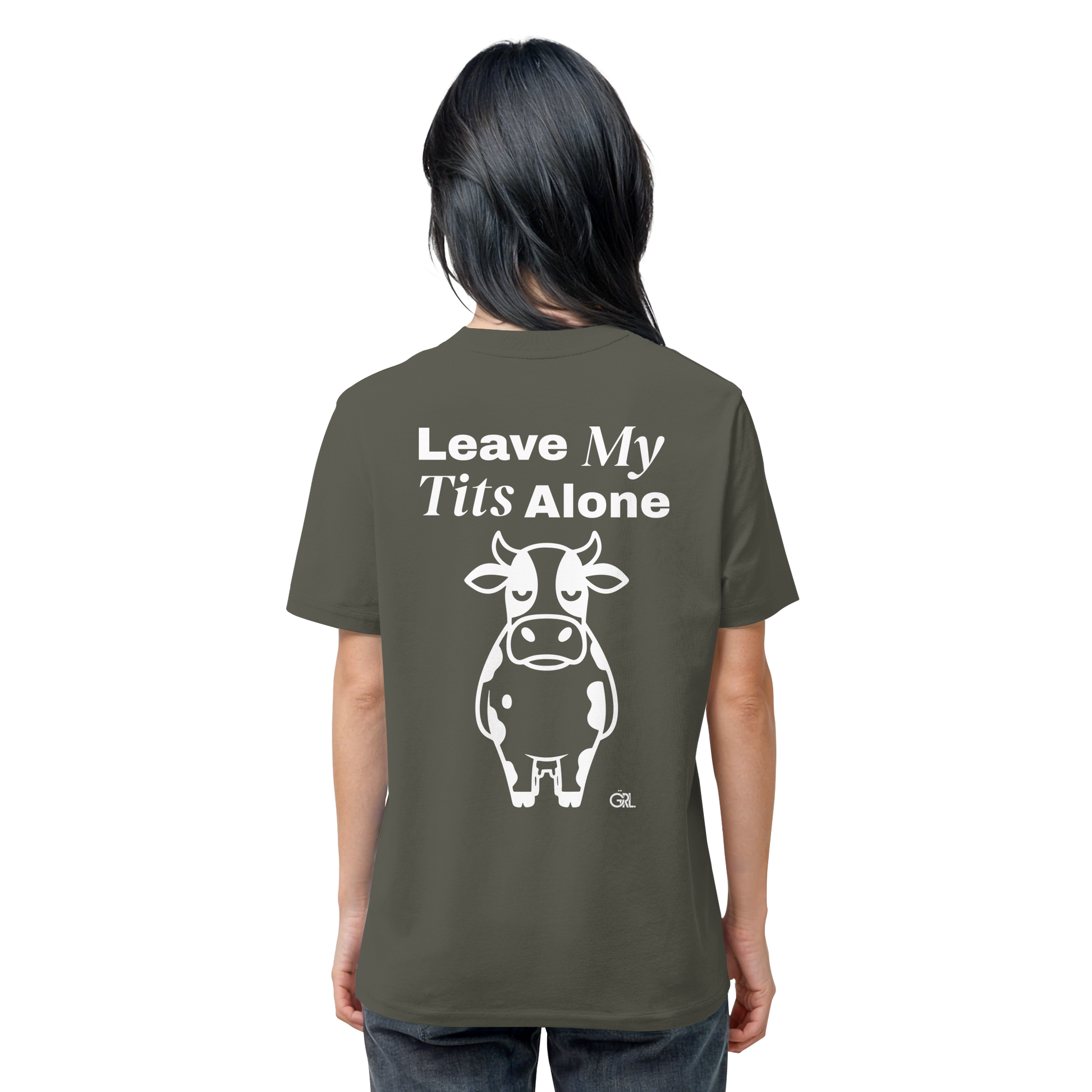 Angry Cow Rücken-Print – Khaki Bio Shirt | GÖRL Feminist Statement Wear Berlin
