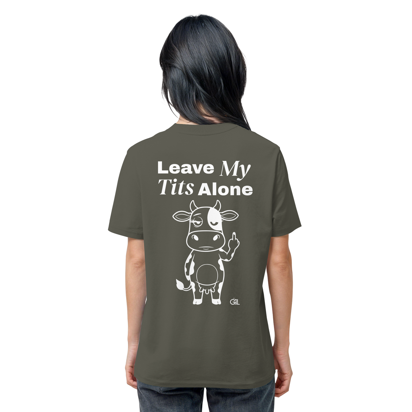 Finger Cow Rücken-Print – Khaki Bio Shirt | GÖRL Feminist Statement Wear Berlin