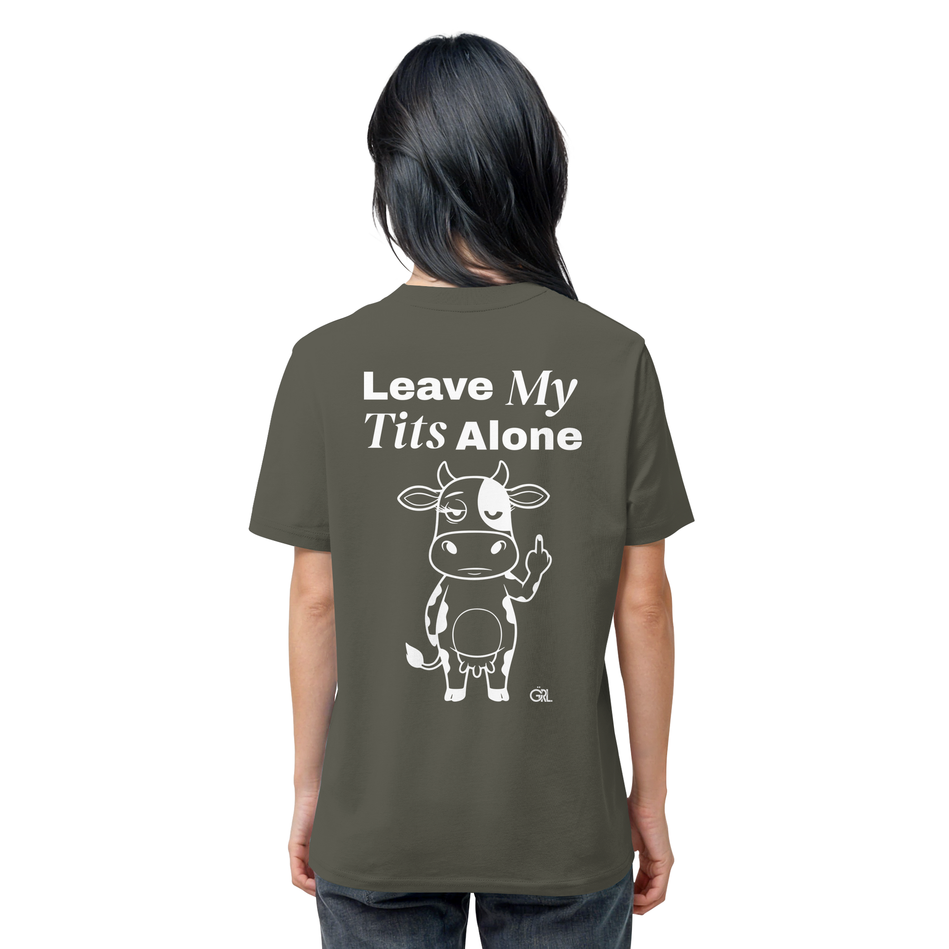 Finger Cow Rücken-Print – Khaki Bio Shirt | GÖRL Feminist Statement Wear Berlin