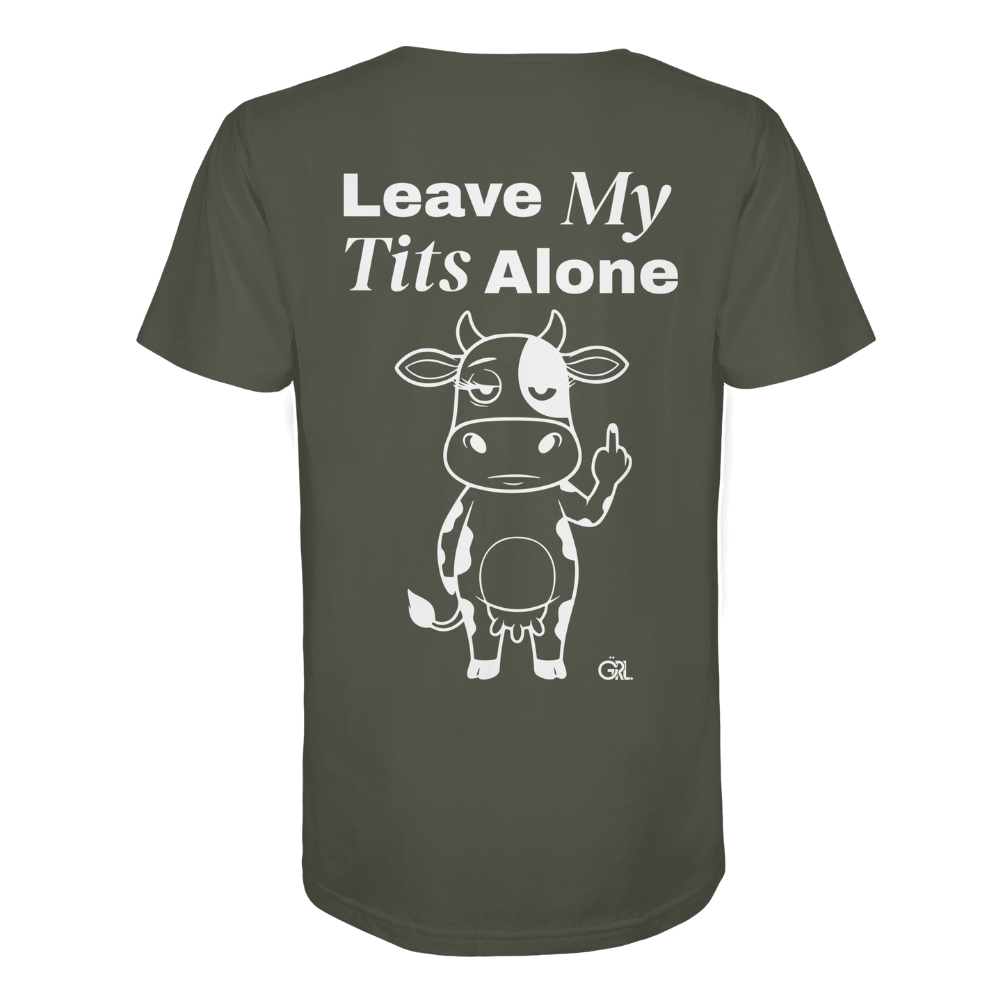 Finger Cow Rücken-Print – Khaki Bio Shirt | GÖRL Feminist Statement Wear Berlin