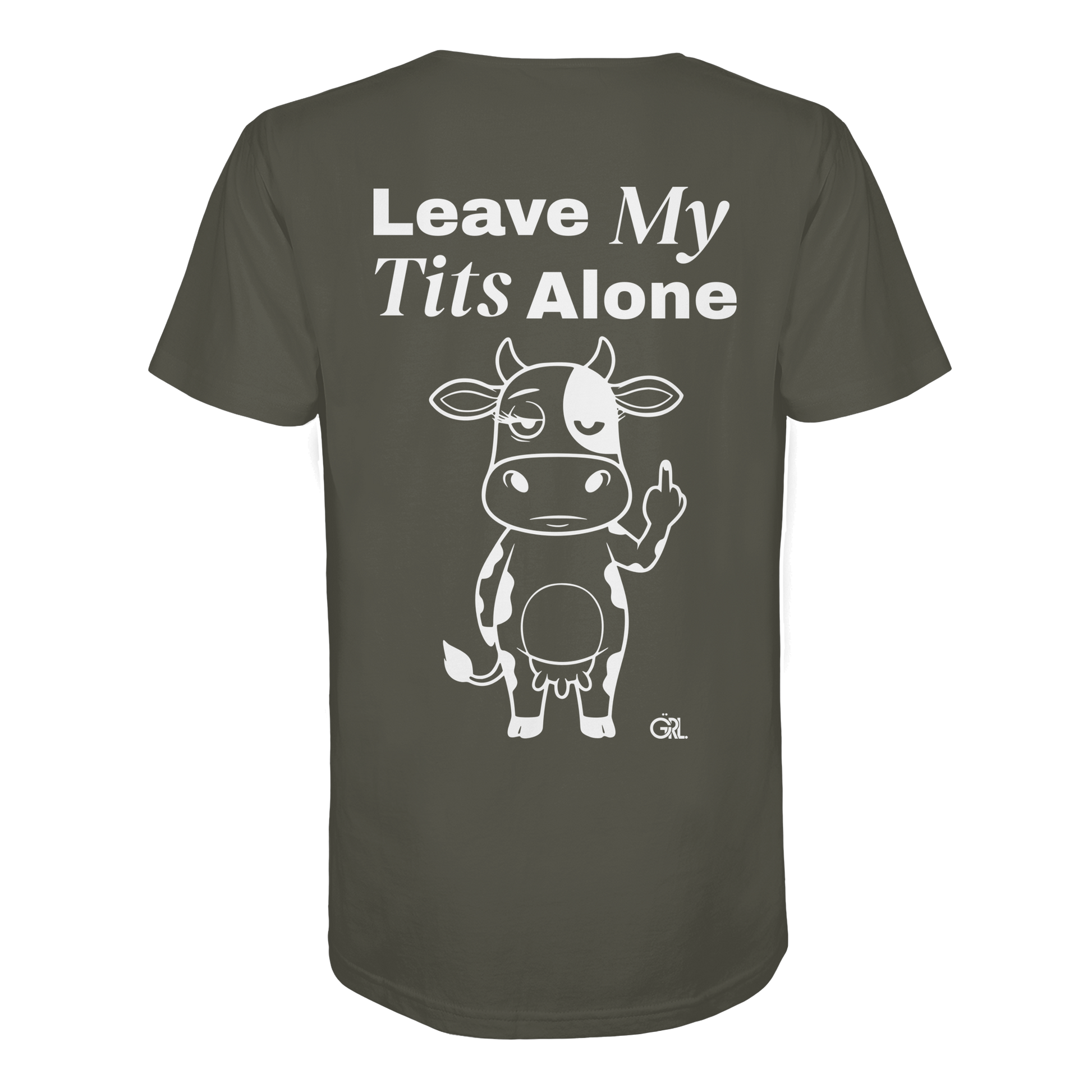 Finger Cow Rücken-Print – Khaki Bio Shirt | GÖRL Feminist Statement Wear Berlin