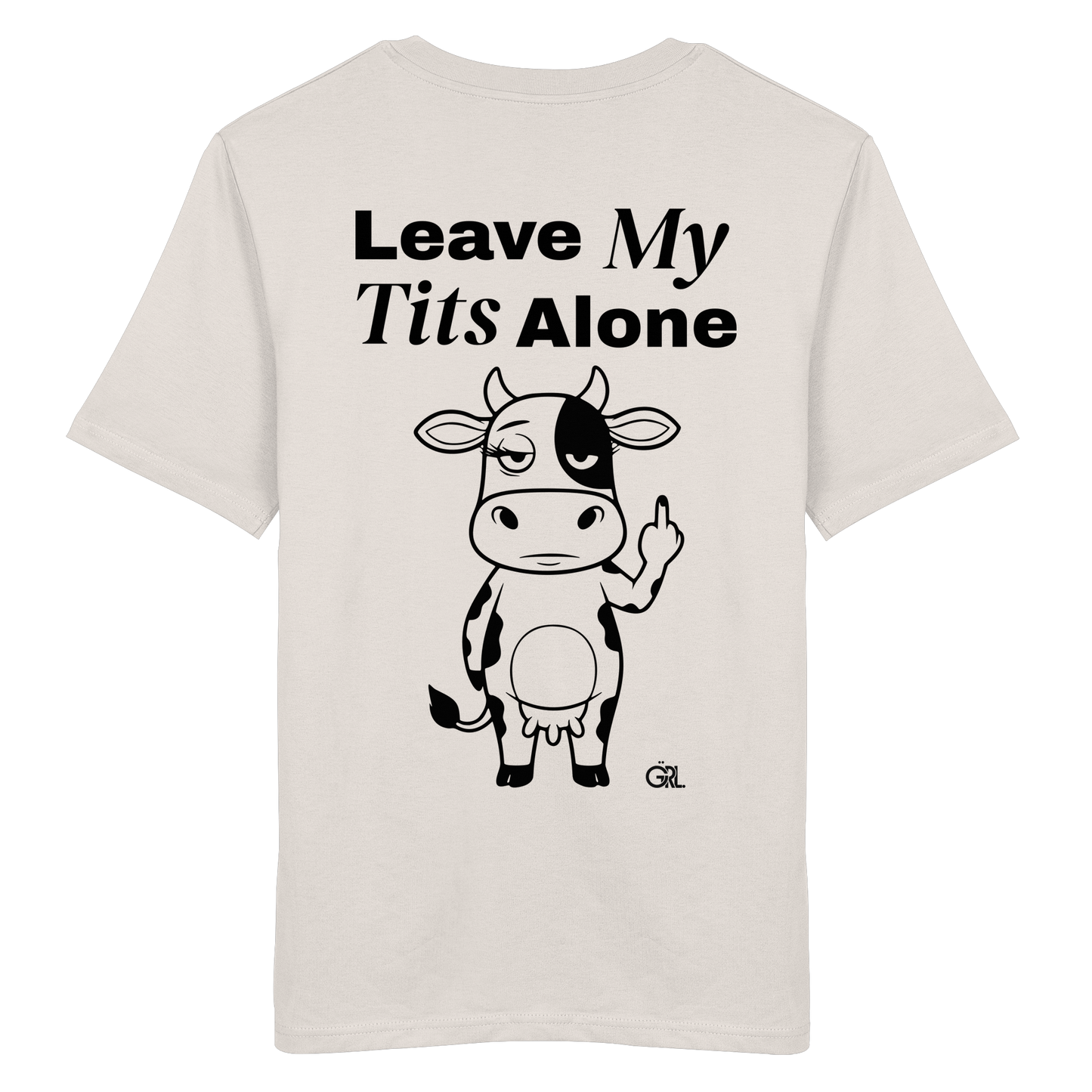 Finger Cow Rücken-Print – Vintage White Bio Shirt | GÖRL Feminist Statement Wear Berlin