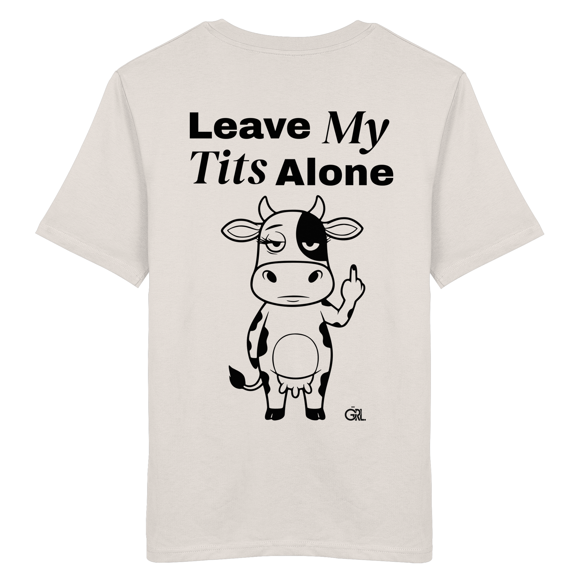 Finger Cow Rücken-Print – Vintage White Bio Shirt | GÖRL Feminist Statement Wear Berlin