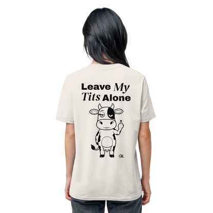 Finger Cow Rücken-Print – Vintage White Bio Shirt | GÖRL Feminist Statement Wear Berlin