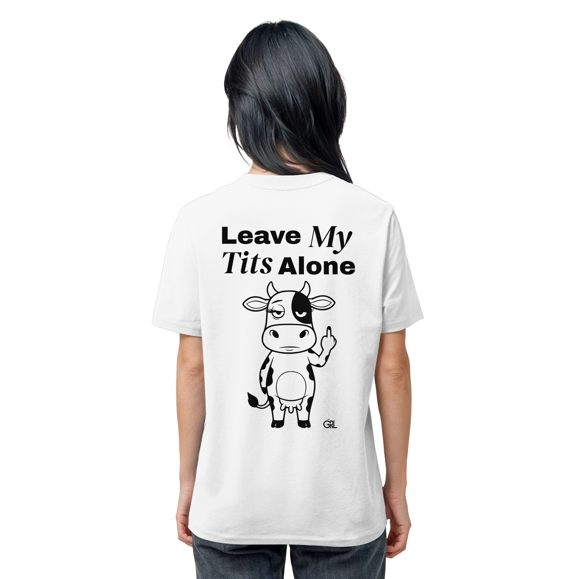 Finger Cow Rücken-Print – Weiss Bio Shirt | GÖRL Feminist Statement Wear Berlin