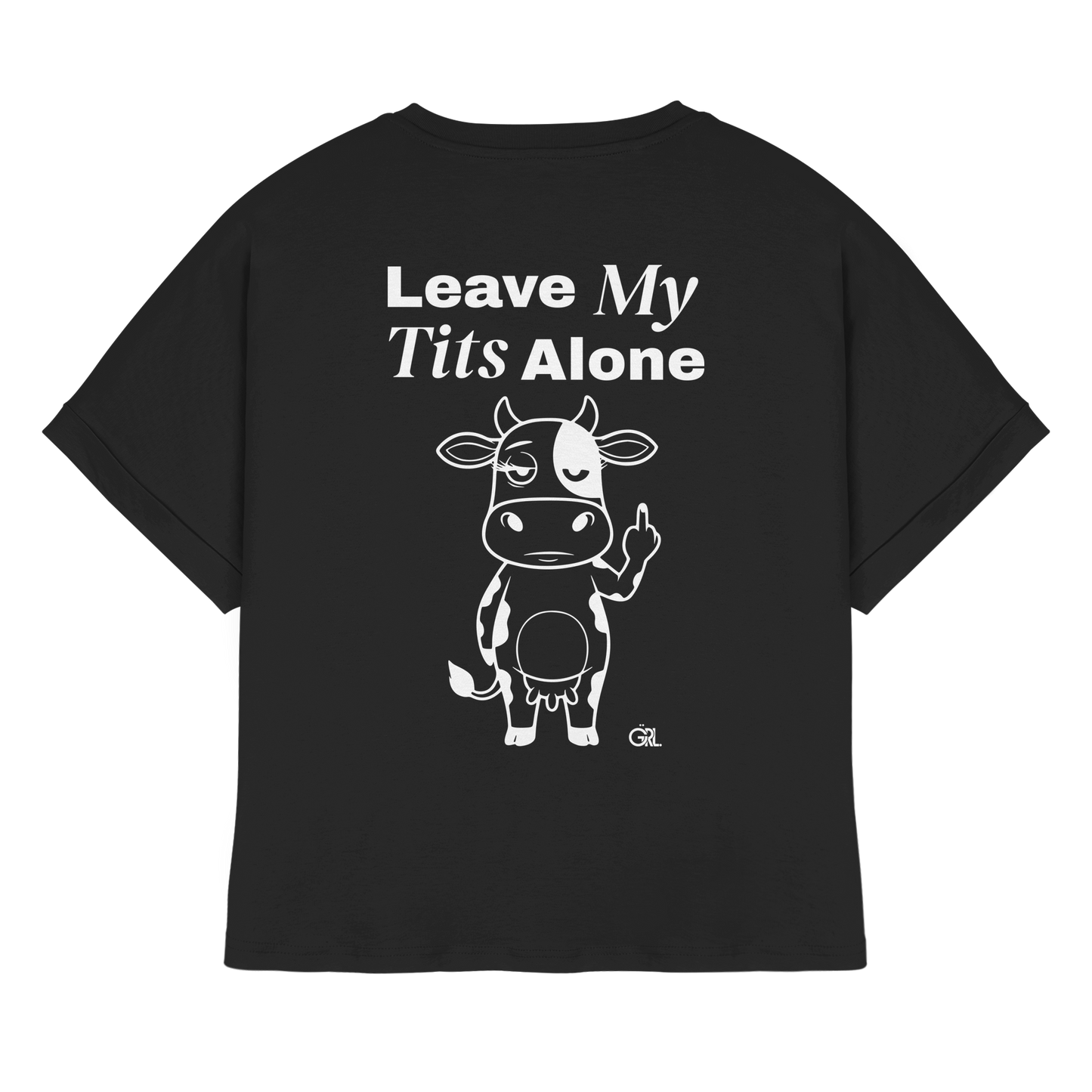 Finger Cow Rücken-Print – Schwarz Rolled Sleeves Tee | GÖRL Feminist Statement Wear Berlin