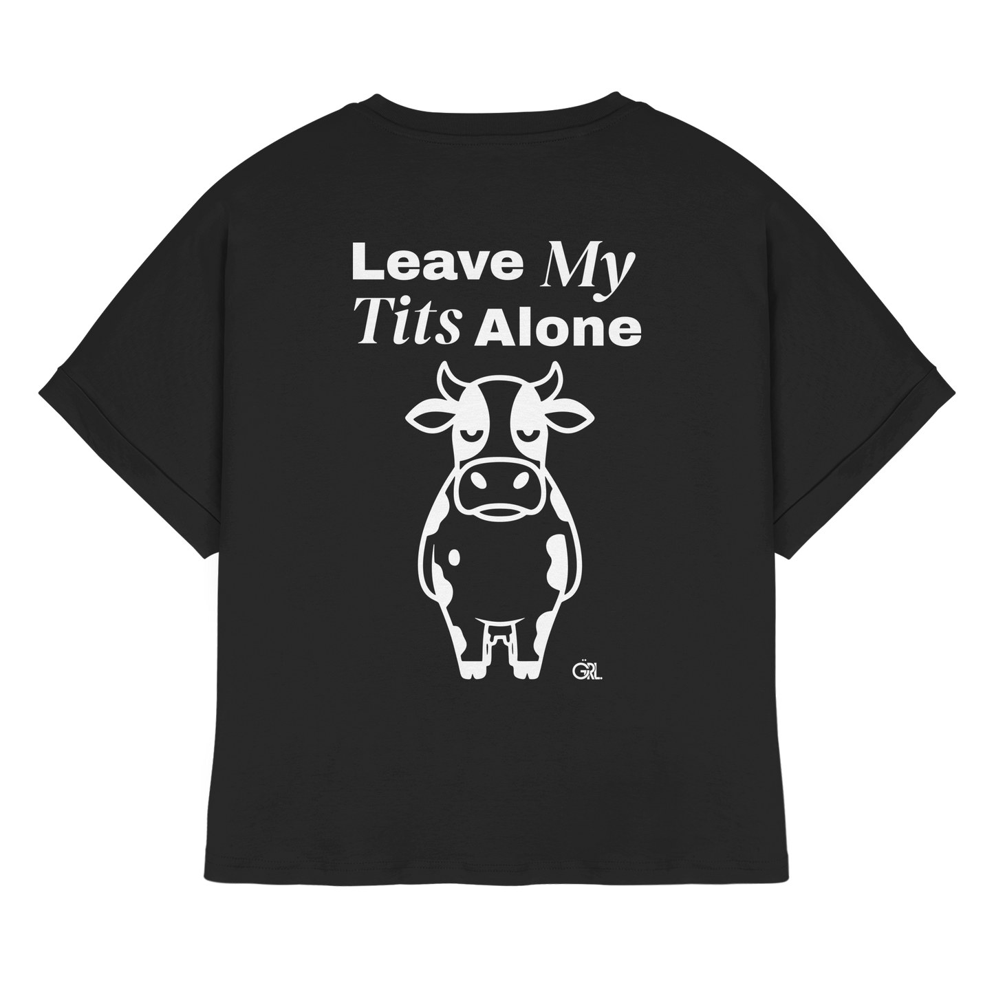 Angry Cow Rücken-Print – Schwarz Rolled Sleeves Tee | GÖRL Feminist Statement Wear Berlin