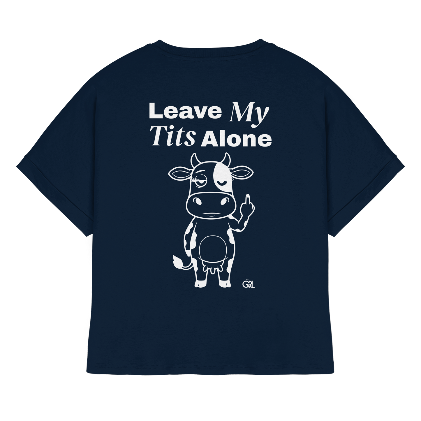 Finger Cow Rücken-Print – French Navy Rolled Sleeves Tee | GÖRL Feminist Statement Wear Berlin