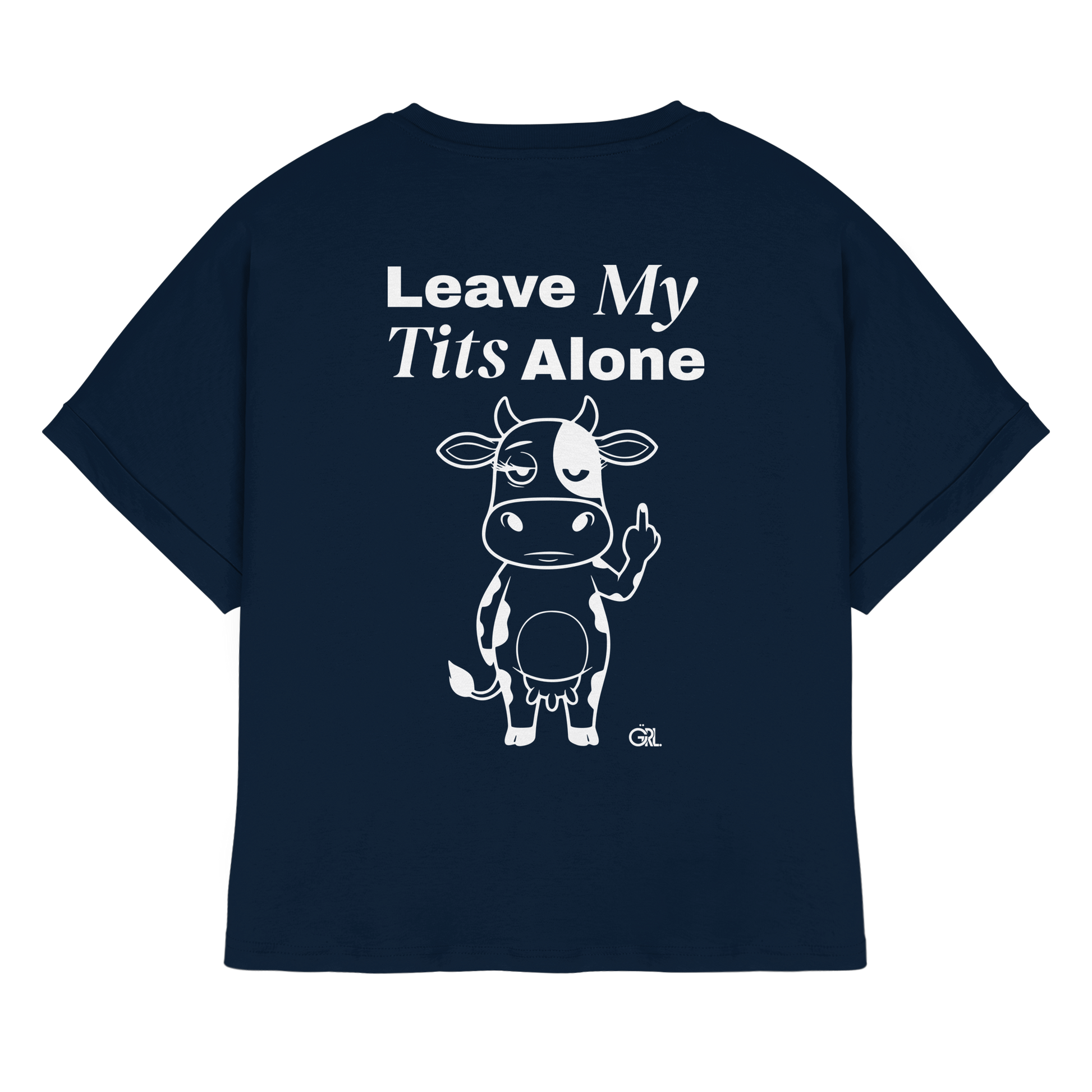 Finger Cow Rücken-Print – French Navy Rolled Sleeves Tee | GÖRL Feminist Statement Wear Berlin