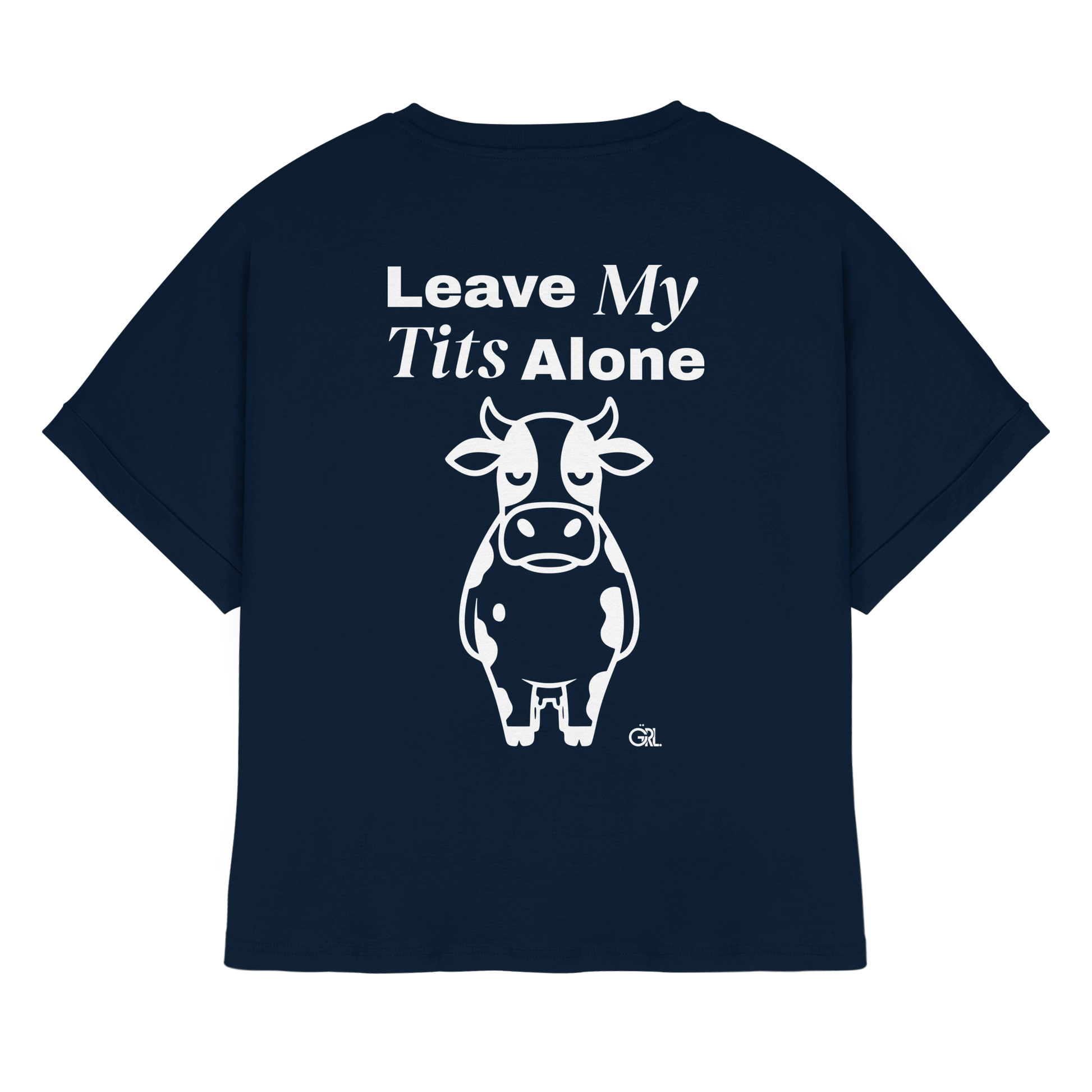 Angry Cow Rücken-Print – French Navy Rolled Sleeves Tee | GÖRL Feminist Statement Wear Berlin