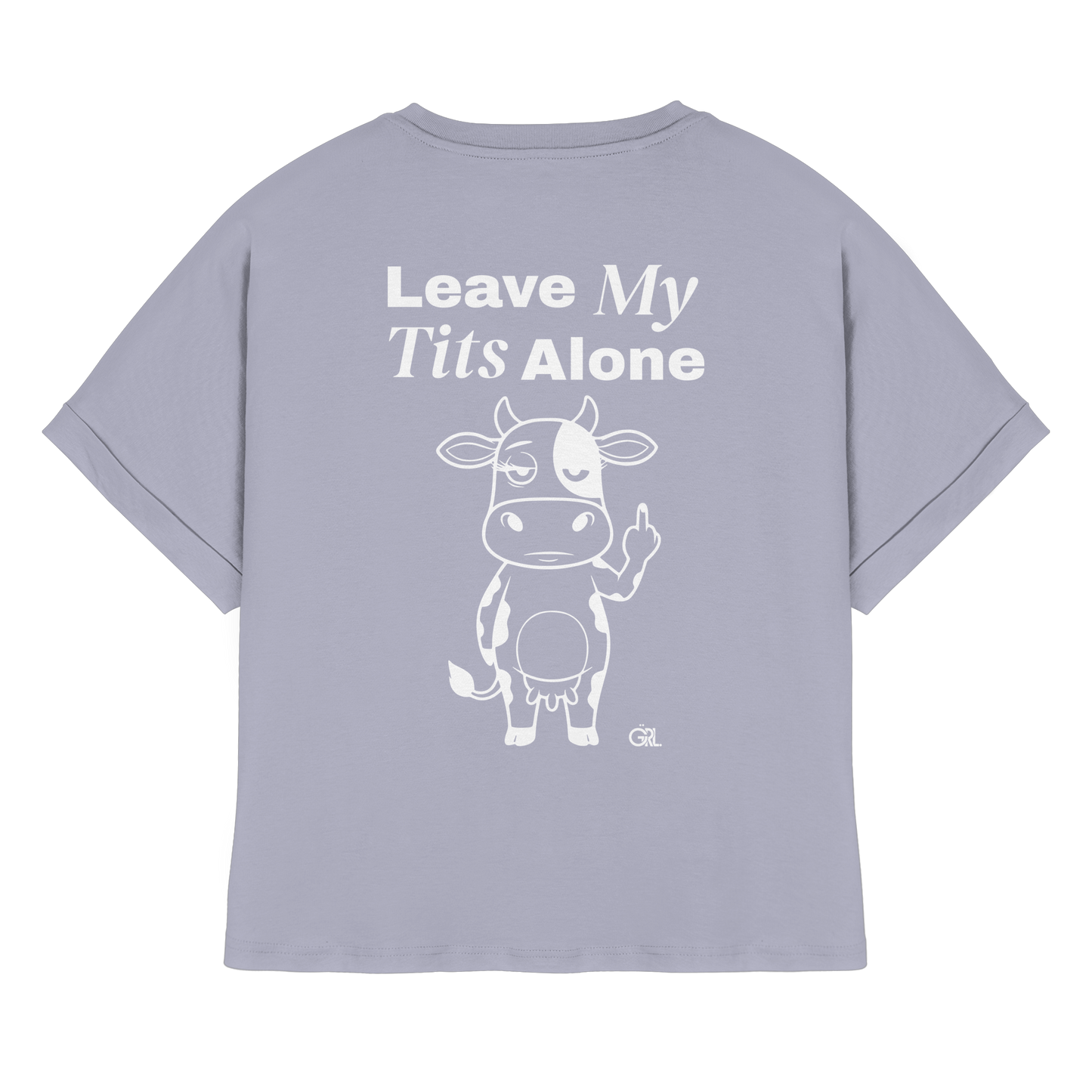 Finger Cow Rücken-Print – Serene Blue Rolled Sleeves Tee | GÖRL Feminist Statement Wear Berlin