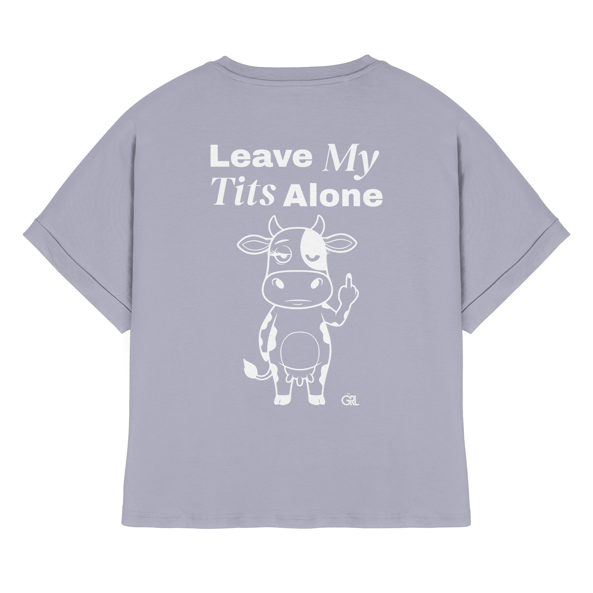 Finger Cow Rücken-Print – Serene Blue Rolled Sleeves Tee | GÖRL Feminist Statement Wear Berlin