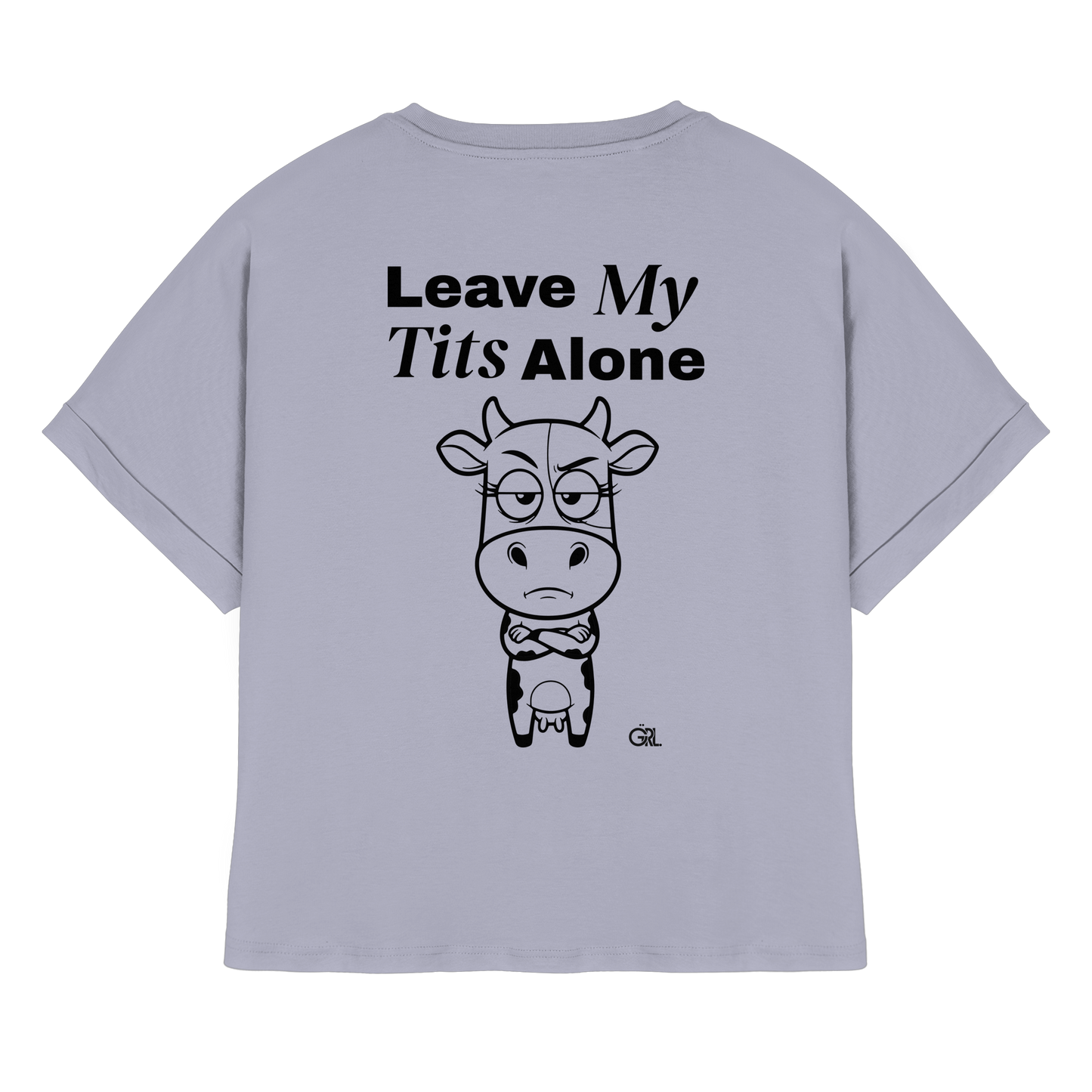 Annoyed Cow Rücken-Print – Serene Blue Rolled Sleeves Tee | GÖRL Feminist Statement Wear Berlin