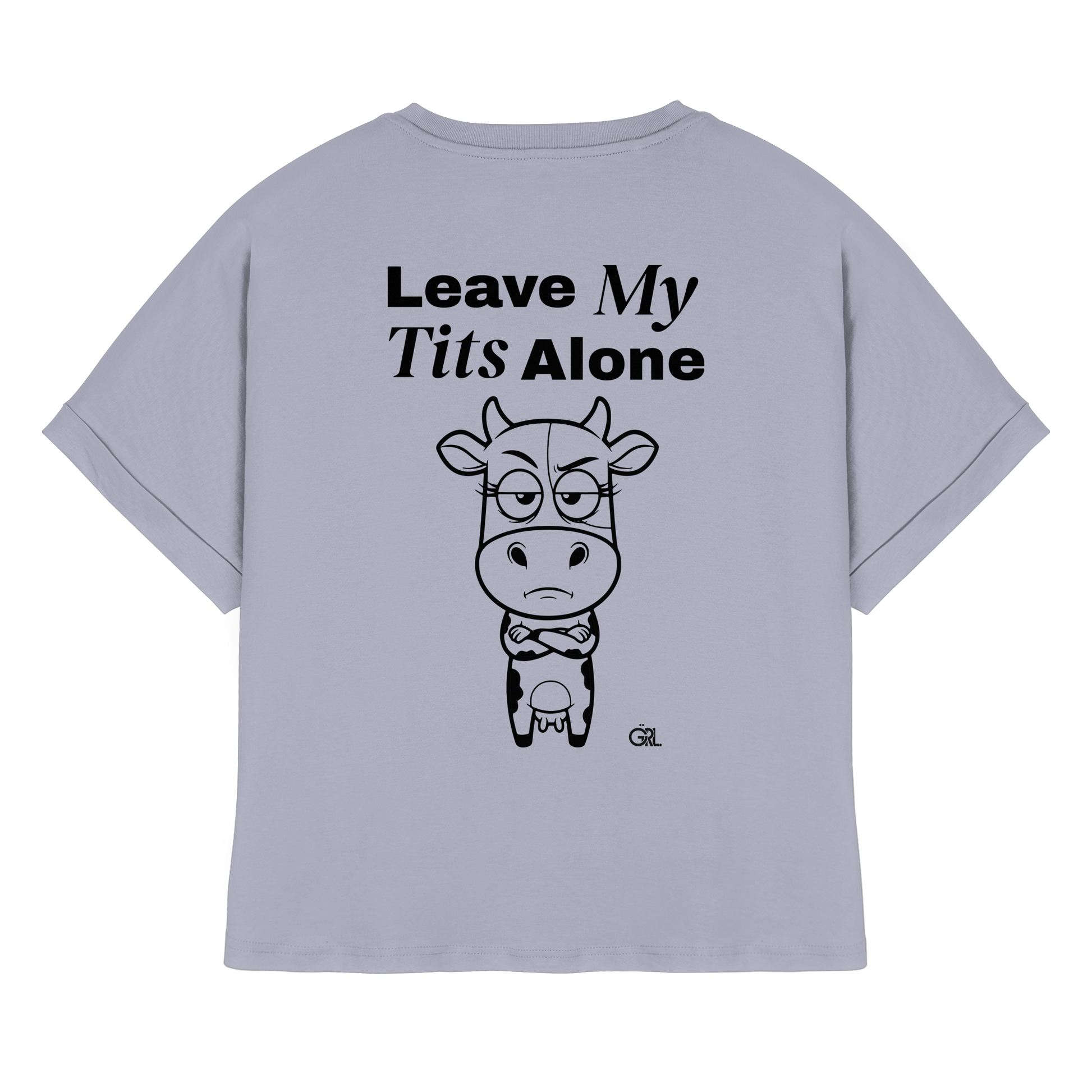 Annoyed Cow Rücken-Print – Serene Blue Rolled Sleeves Tee | GÖRL Feminist Statement Wear Berlin
