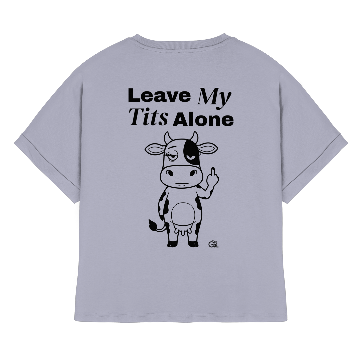 Finger Cow Rücken-Print – Serene Blue Rolled Sleeves Tee | GÖRL Feminist Statement Wear Berlin