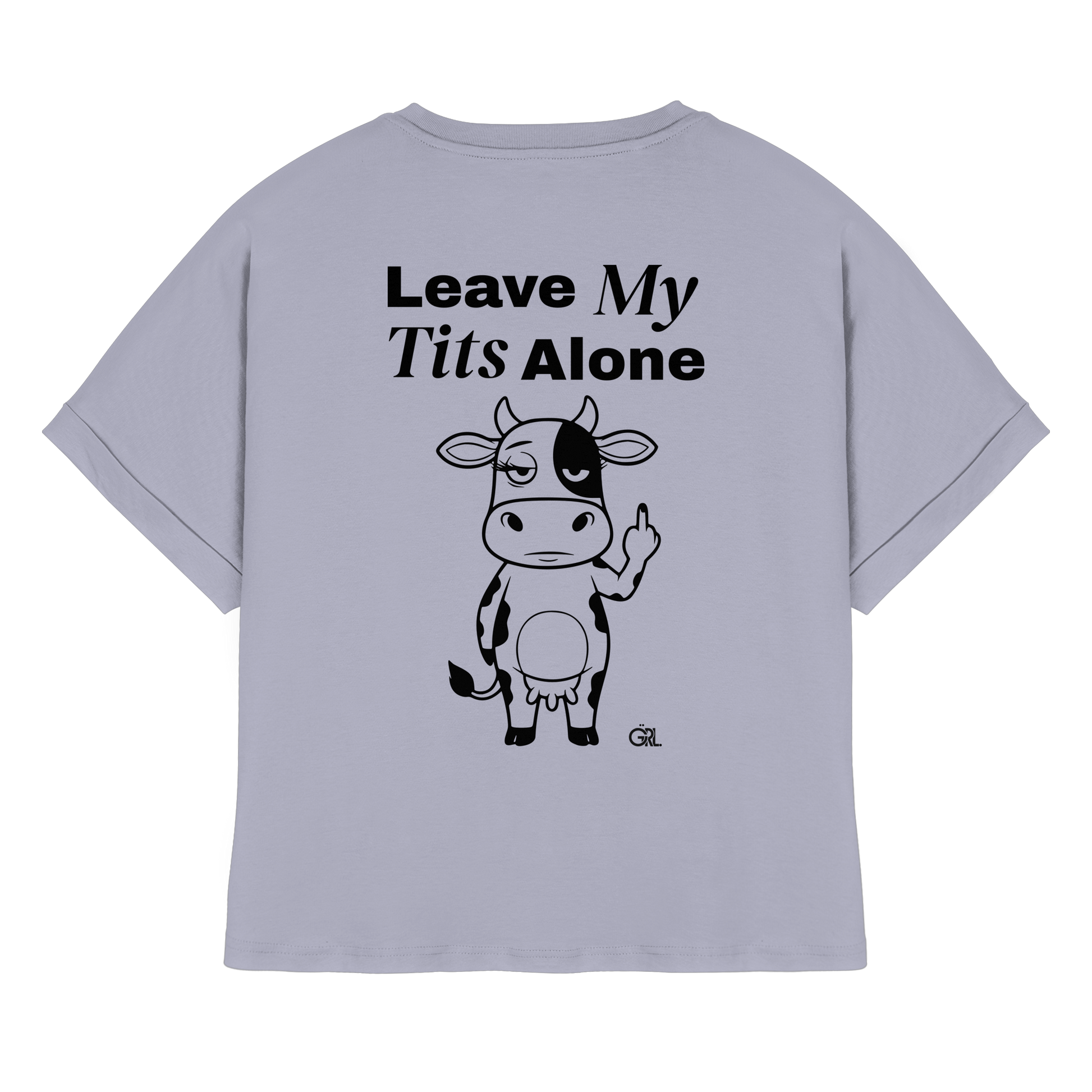 Finger Cow Rücken-Print – Serene Blue Rolled Sleeves Tee | GÖRL Feminist Statement Wear Berlin